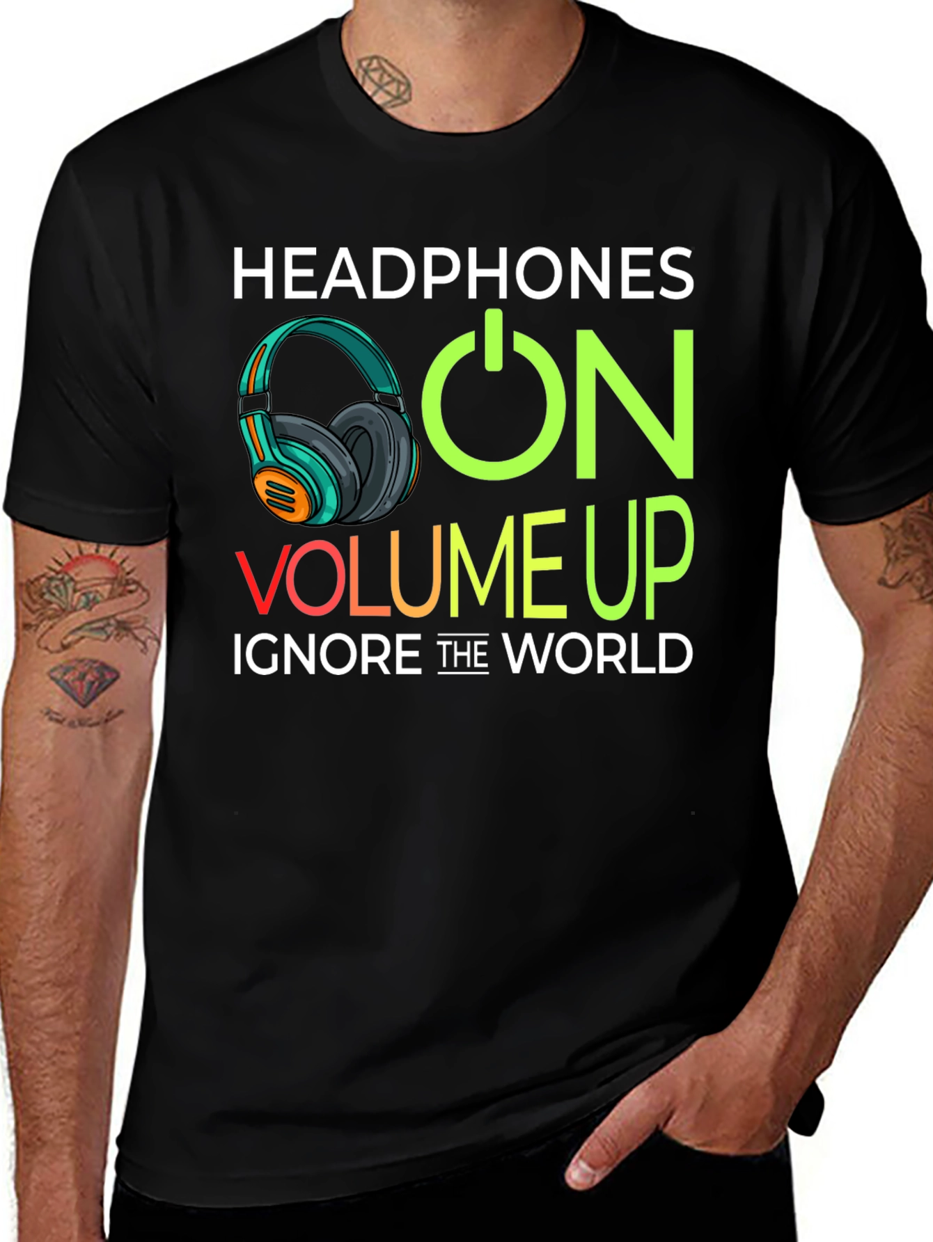 Variant 17 of Headphones On Volume Up Black T-Shirt