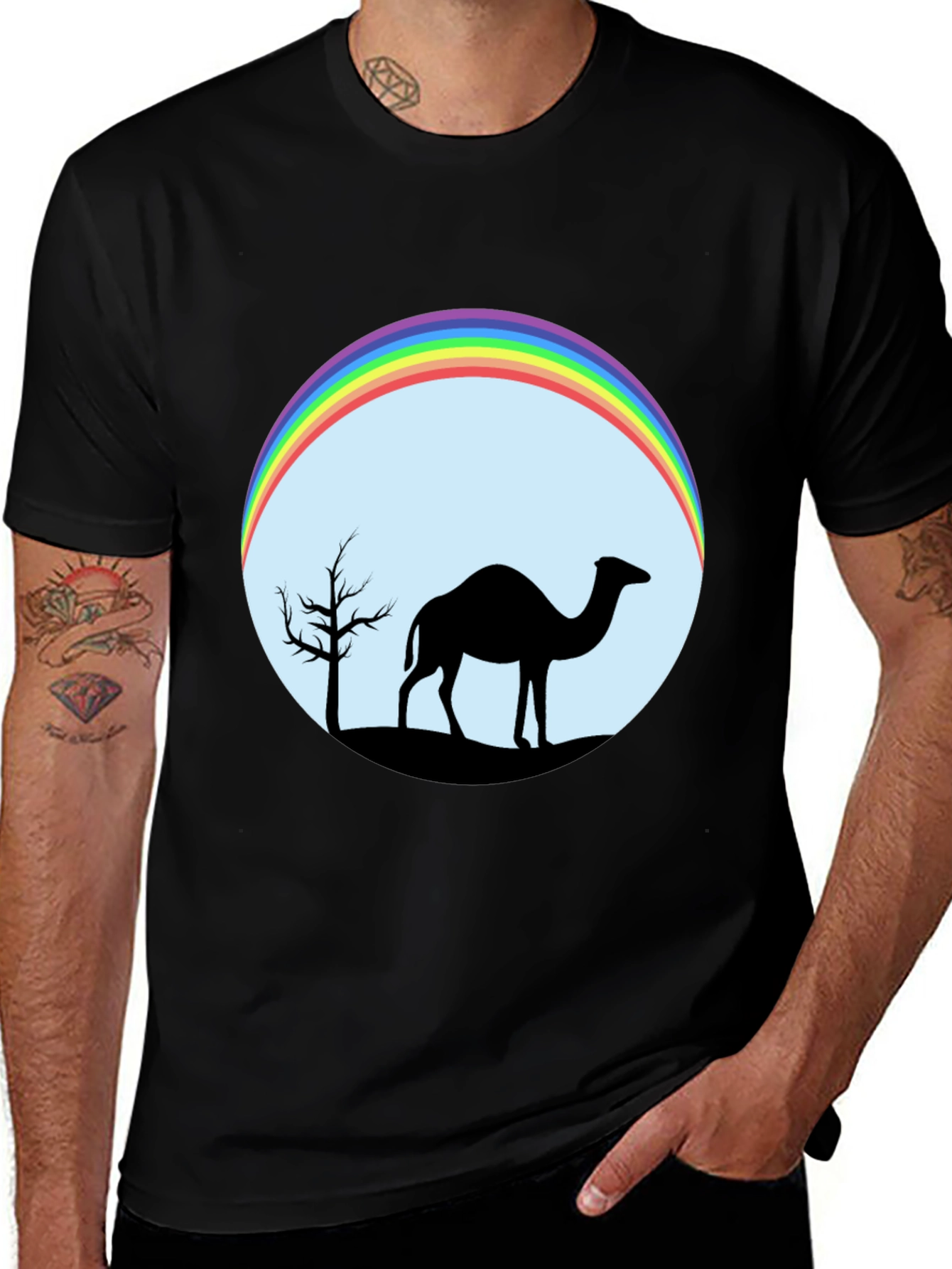 Variant 2 of Camel Rainbow Graphic T-Shirt - Unisex Black Tee