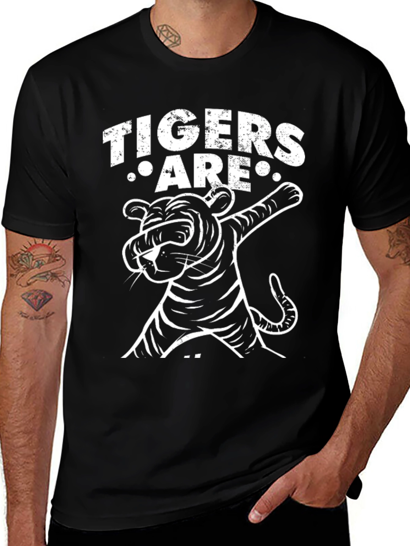 Variant 7 of Tigers Are Dabbing Graphic Tee - Black Cotton T-Shirt