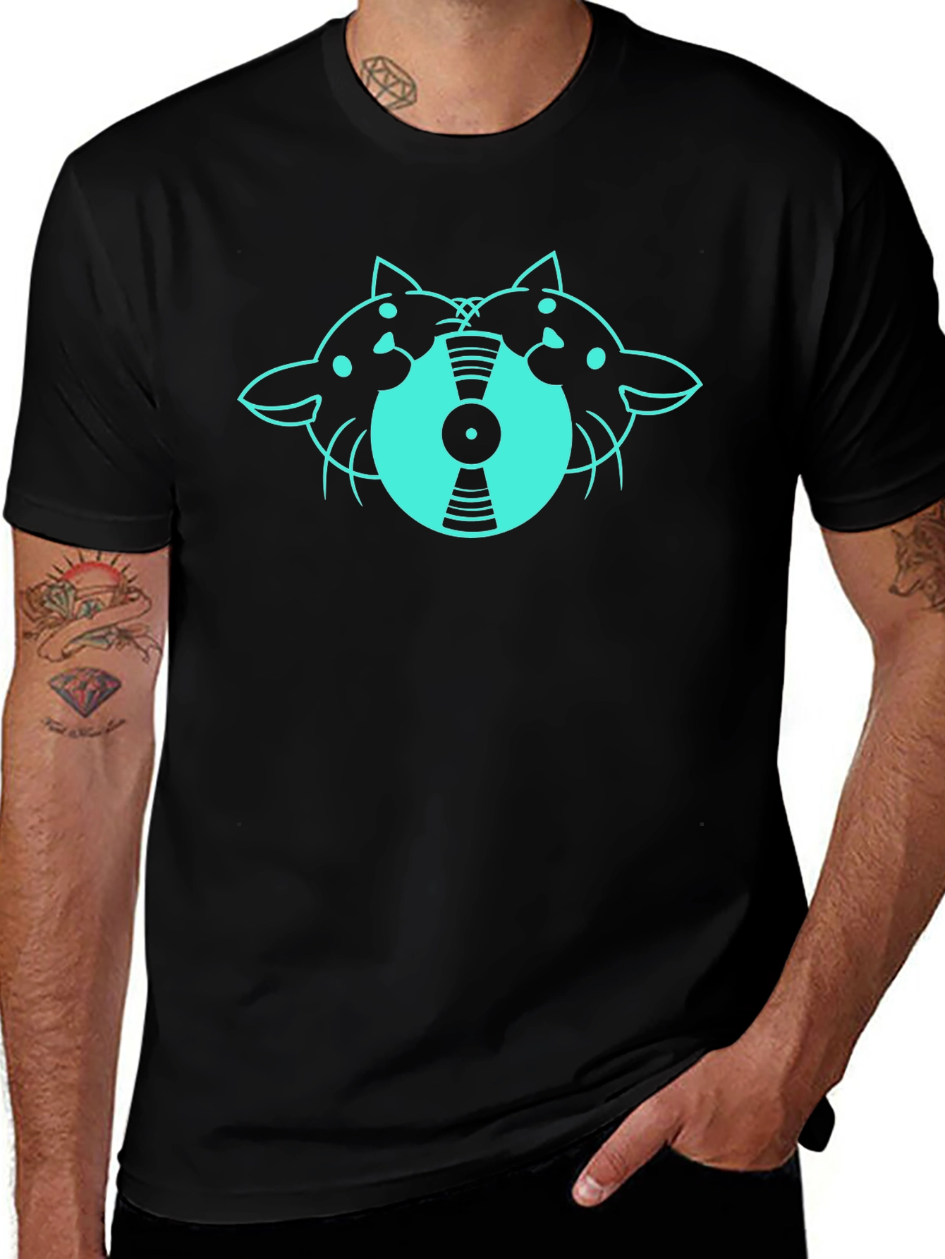Variant 24 of Cats & Vinyl Record Graphic T-Shirt