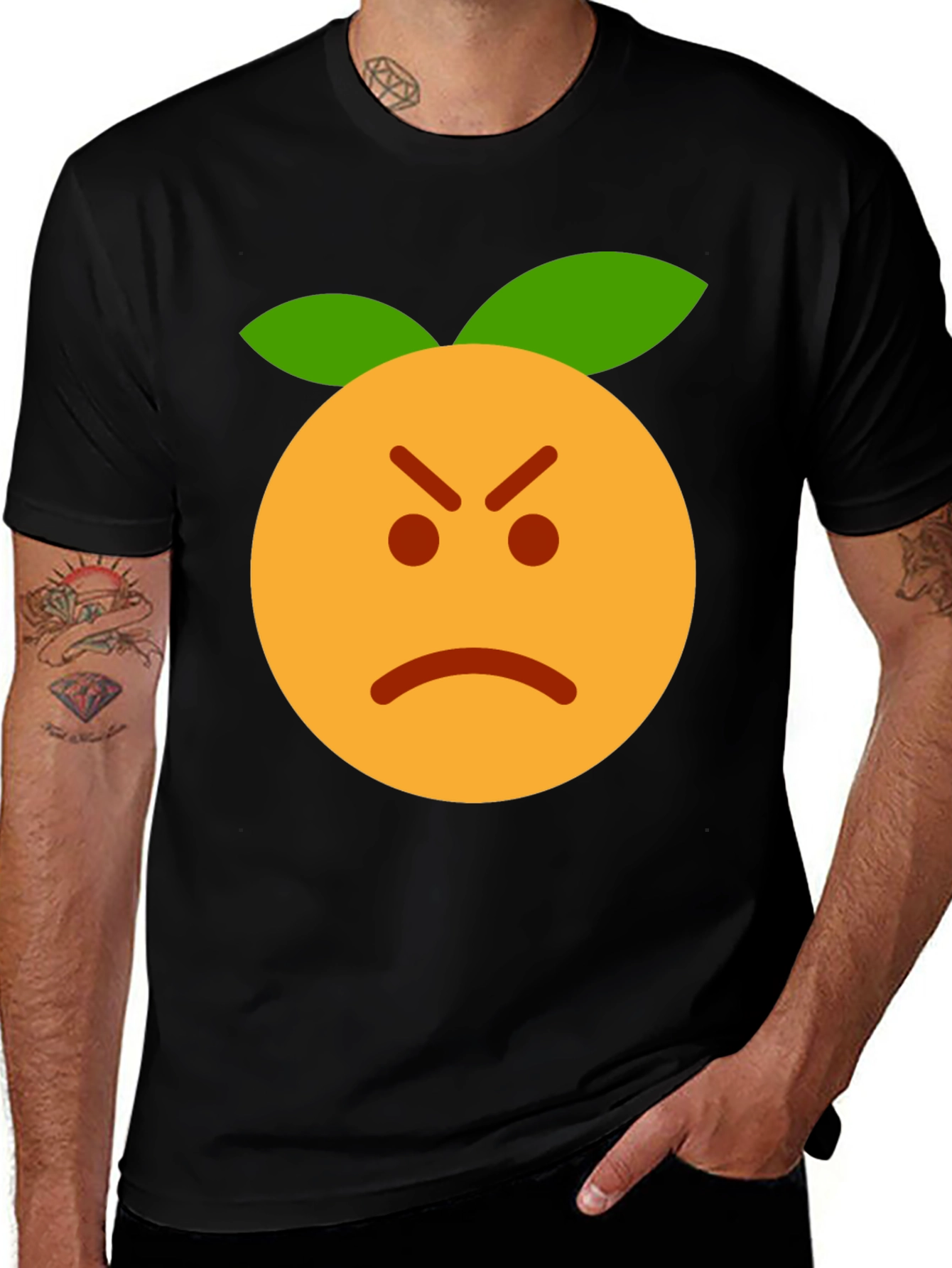 Variant 10 of Angry Orange Emoji Graphic T-Shirt - Black Cotton Blend