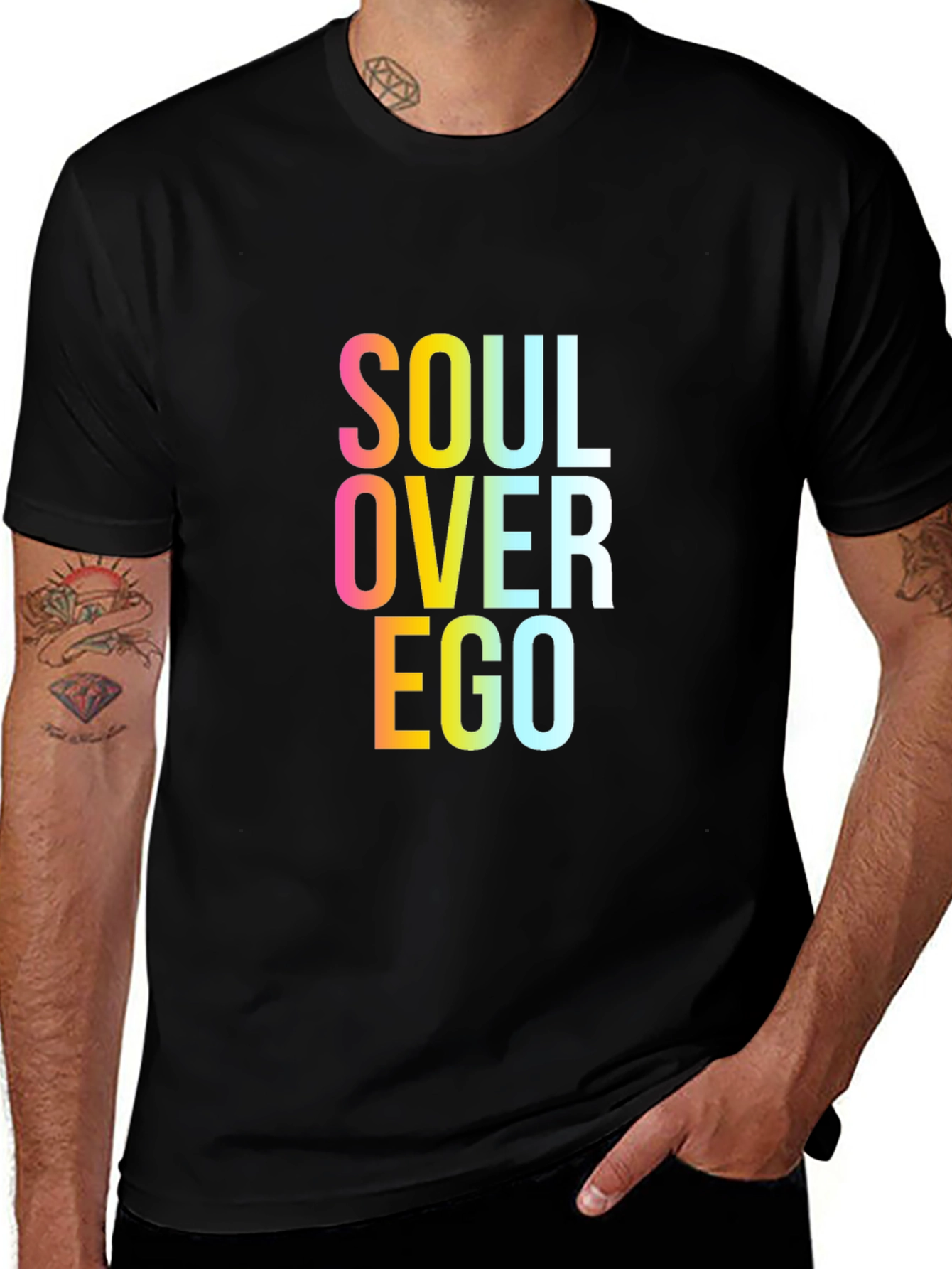 Soul Over Ego Graphic Tee - Black Cotton Casual T-Shirt