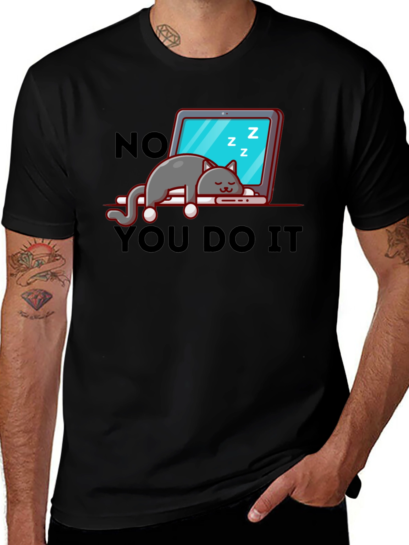 Variant 6 of Funny Cat Laptop Graphic Tee - "No, You Do It"