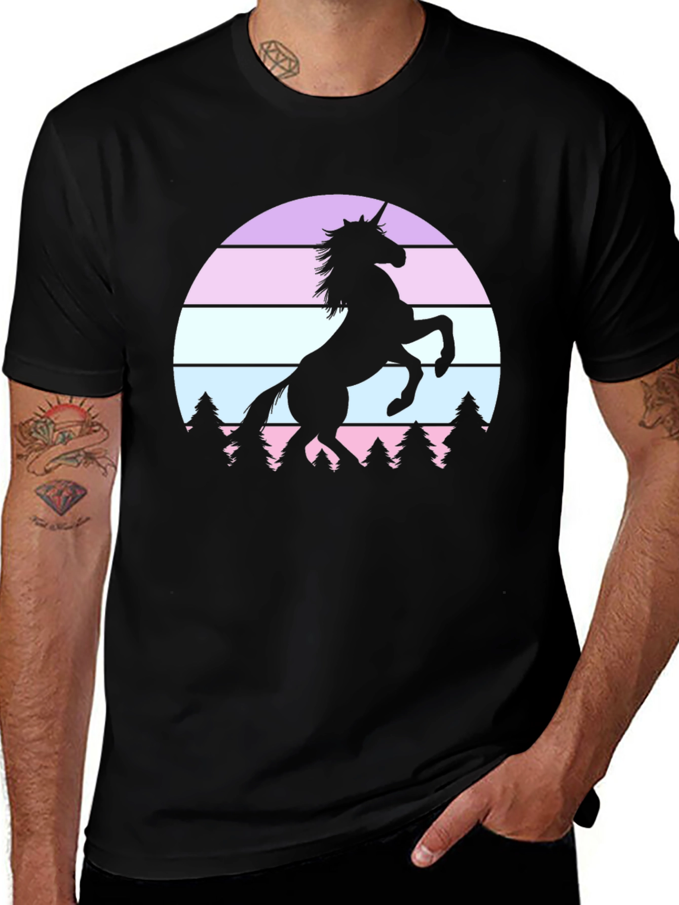 Variant 8 of Unicorn Sunset Graphic Tee - Black Cotton Blend
