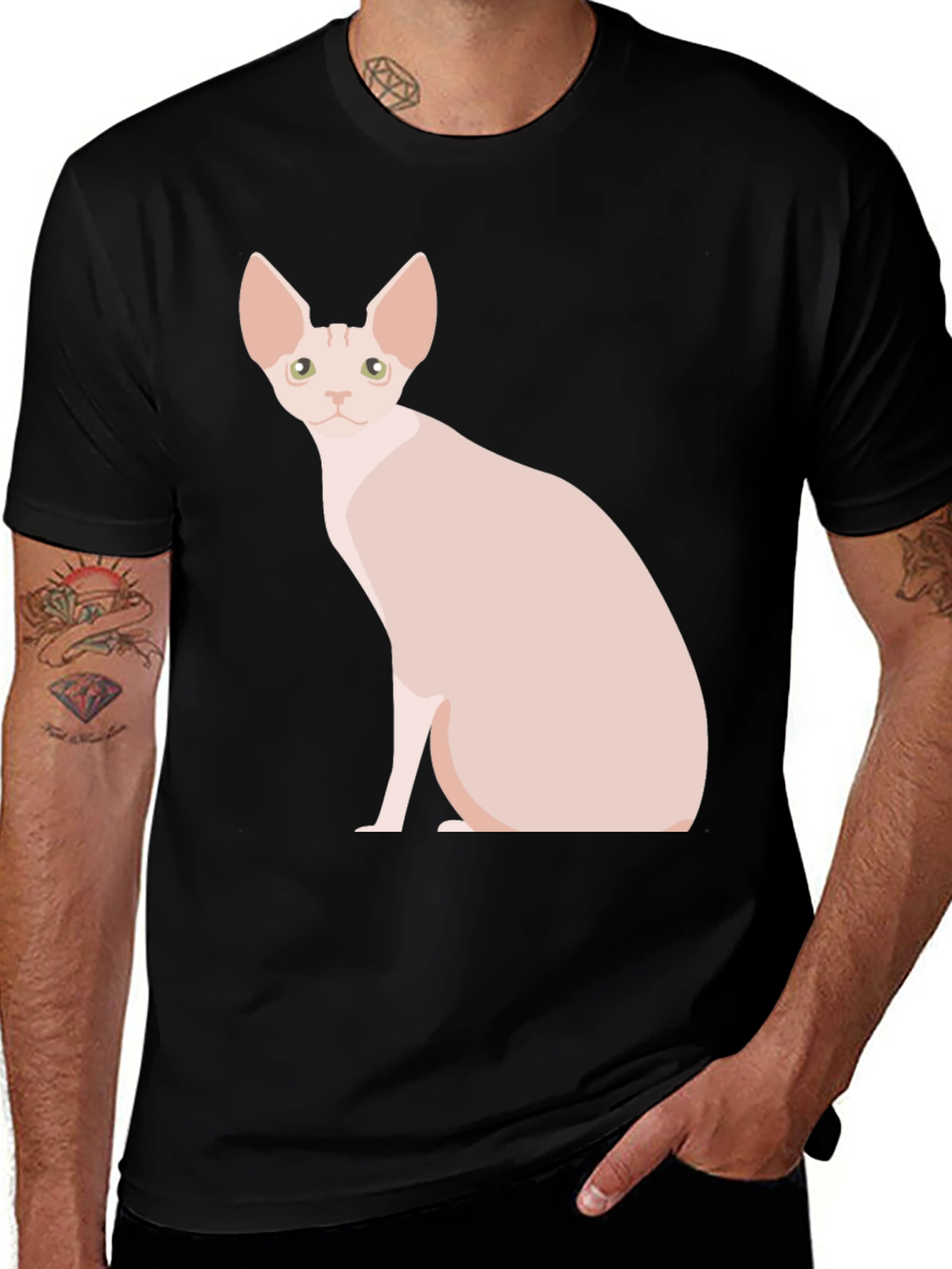 Variant 25 of Sphynx Cat Graphic T-Shirt - Black Cotton Tee