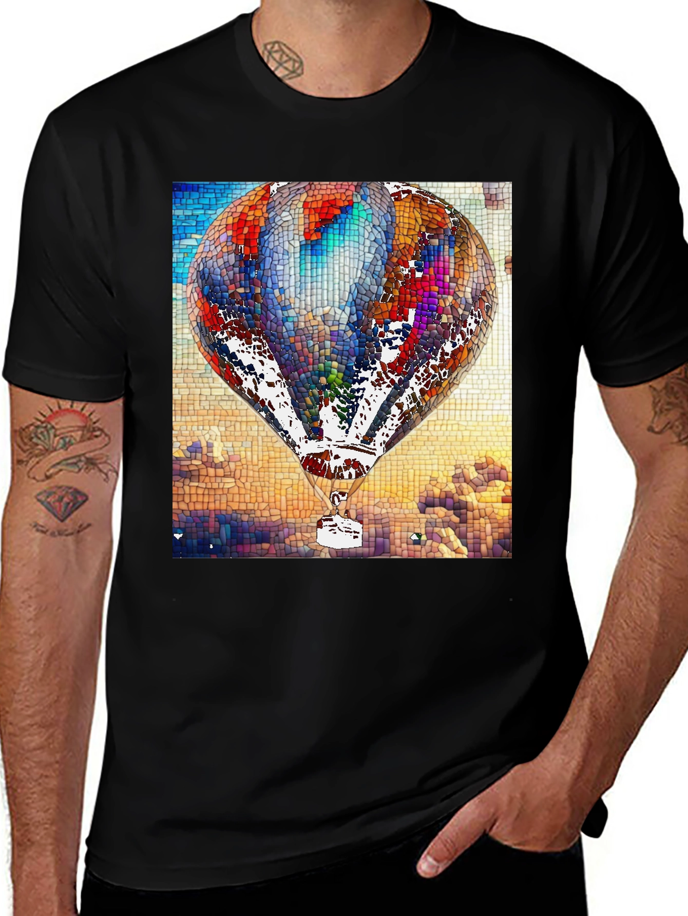 Variant 21 of Mosaic Hot Air Balloon Black T-Shirt