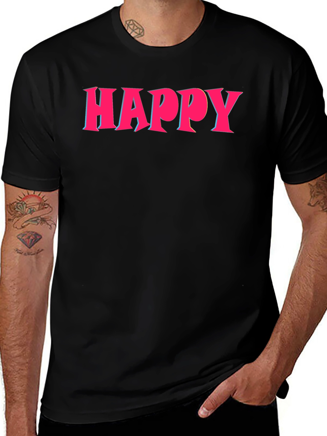Happy Graphic Print Crew Neck T-Shirt