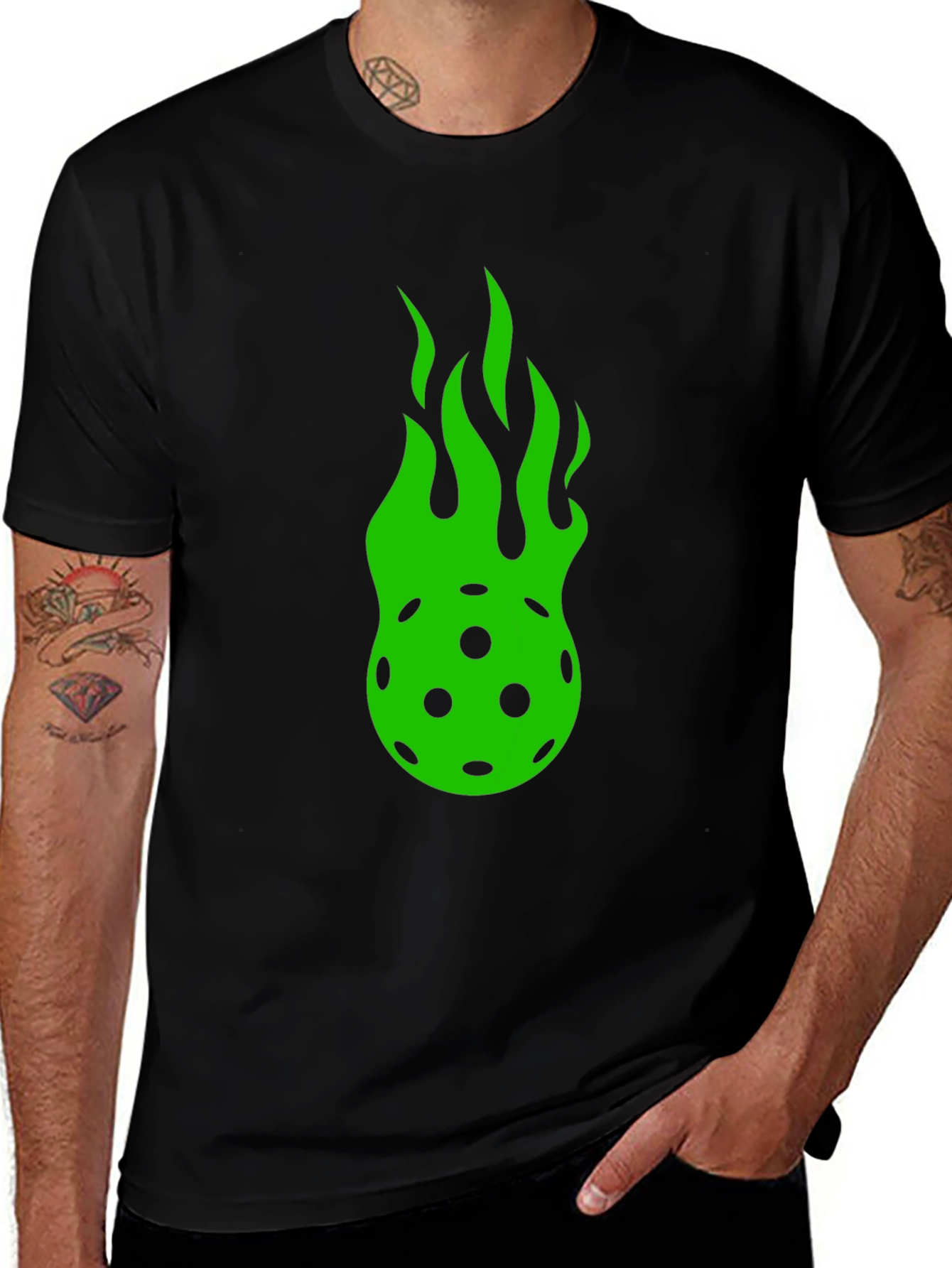 Flaming Pickleball Graphic Tee - Black Cotton T-Shirt