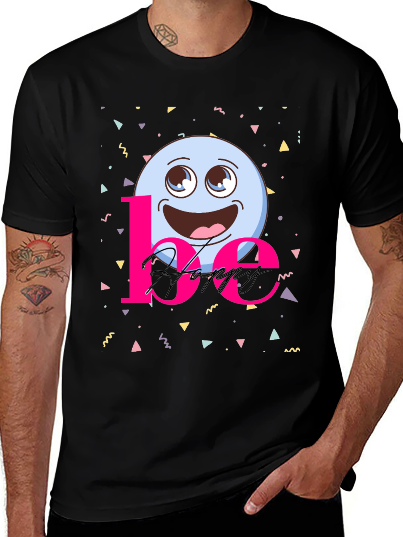 Variant 16 of Be Happy Graphic Print Crew Neck Tee