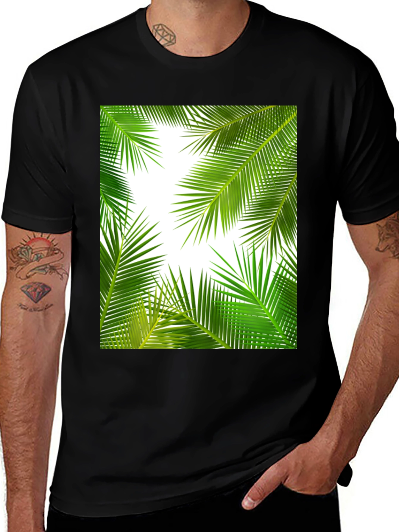 Variant 24 of Tropical Palm Leaf Graphic Black T-Shirt