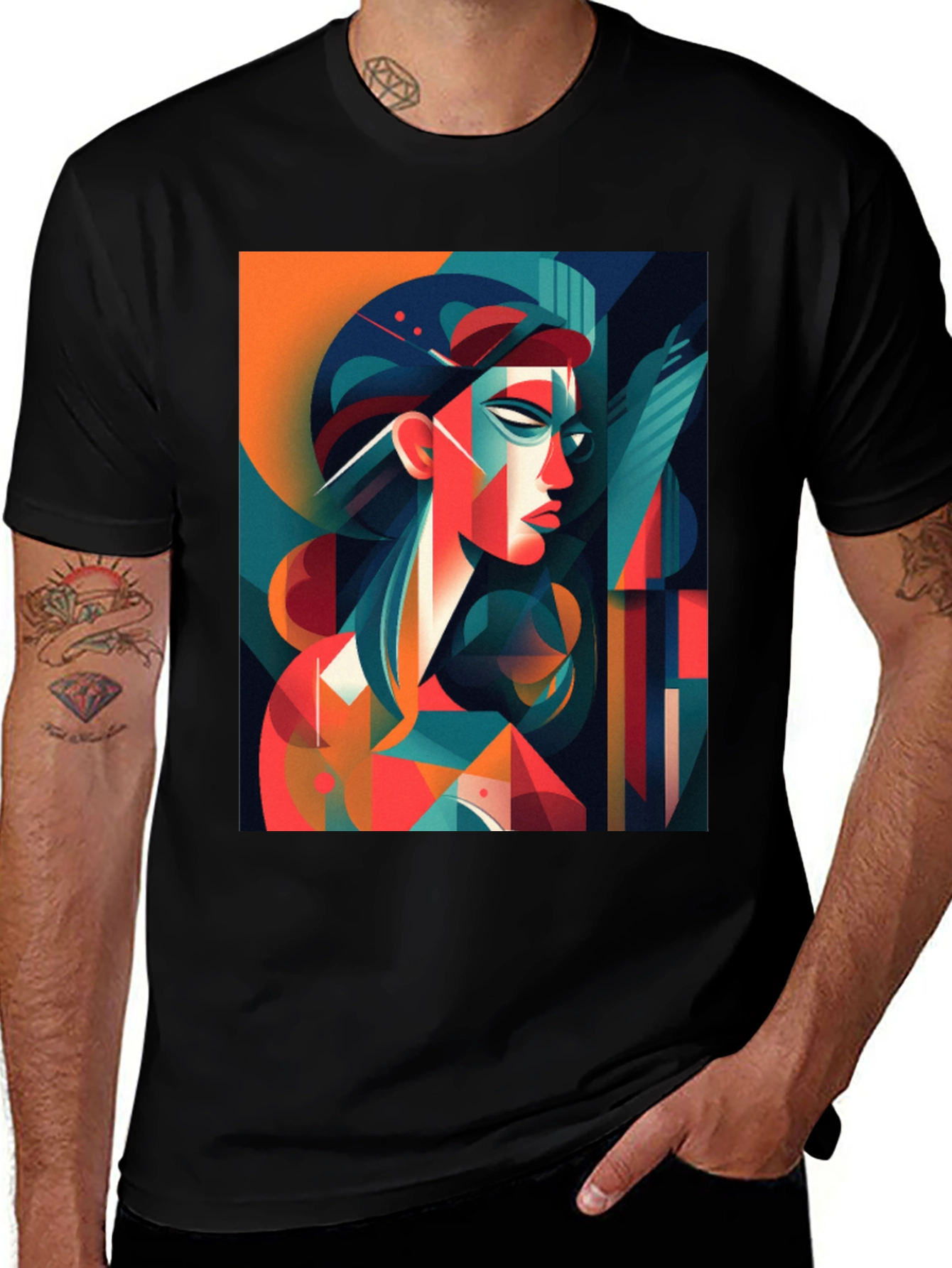 Variant 23 of Abstract Geometric Woman Graphic Black Tee