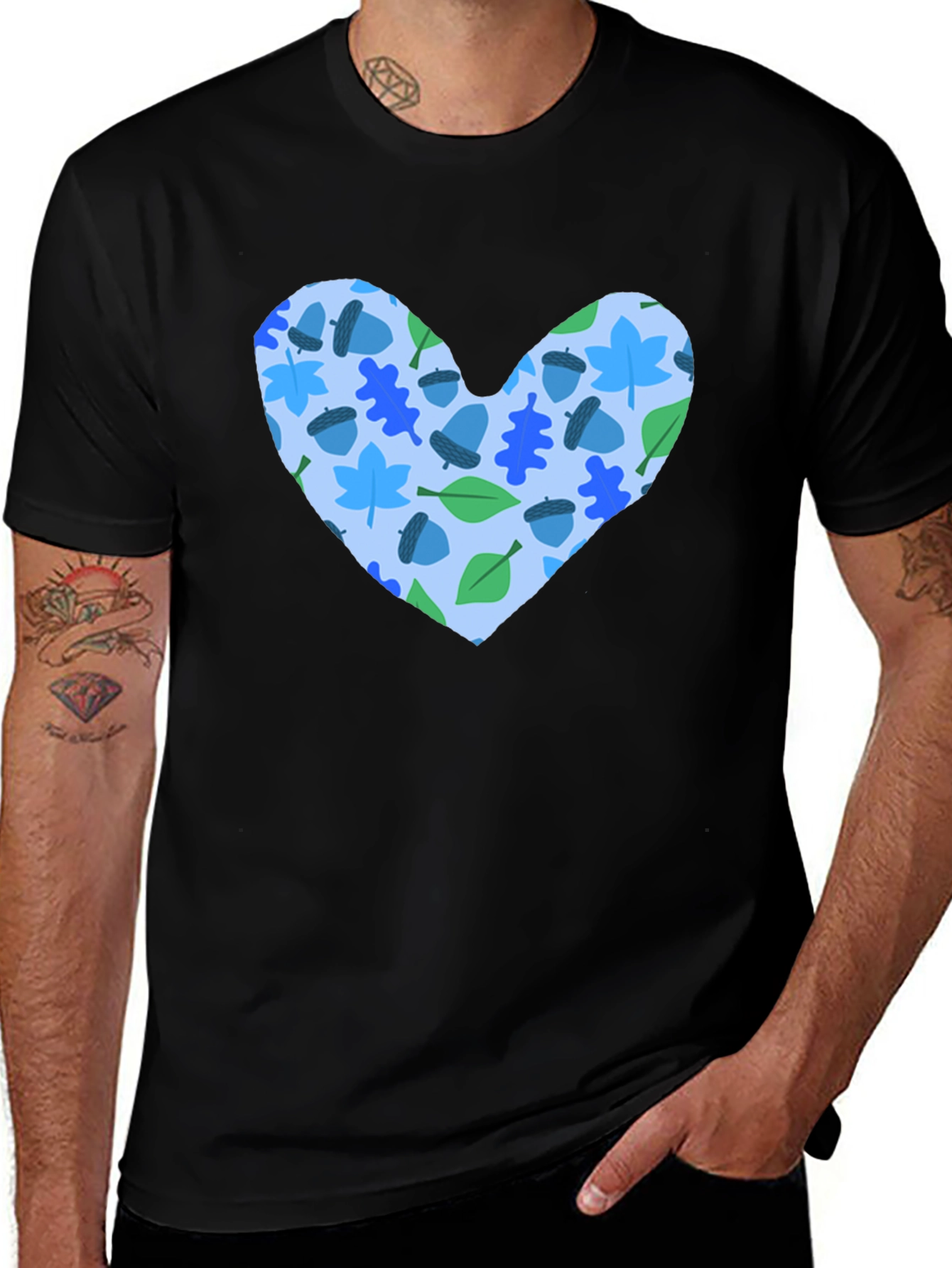 Variant 24 of Heart Leaves & Acorns Black T-Shirt