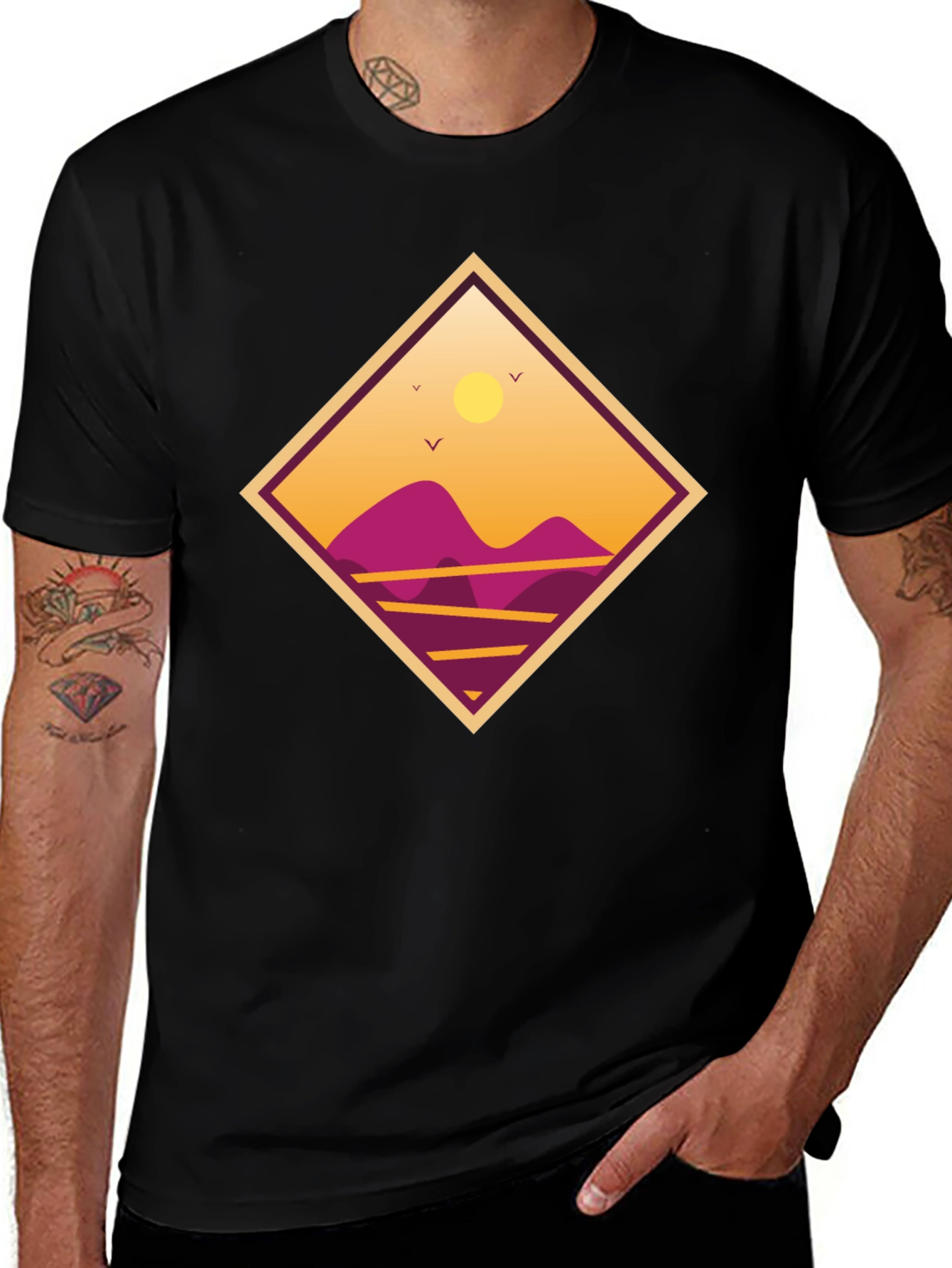 Variant 28 of Sunset Mountain Graphic Tee - Black Cotton T-Shirt