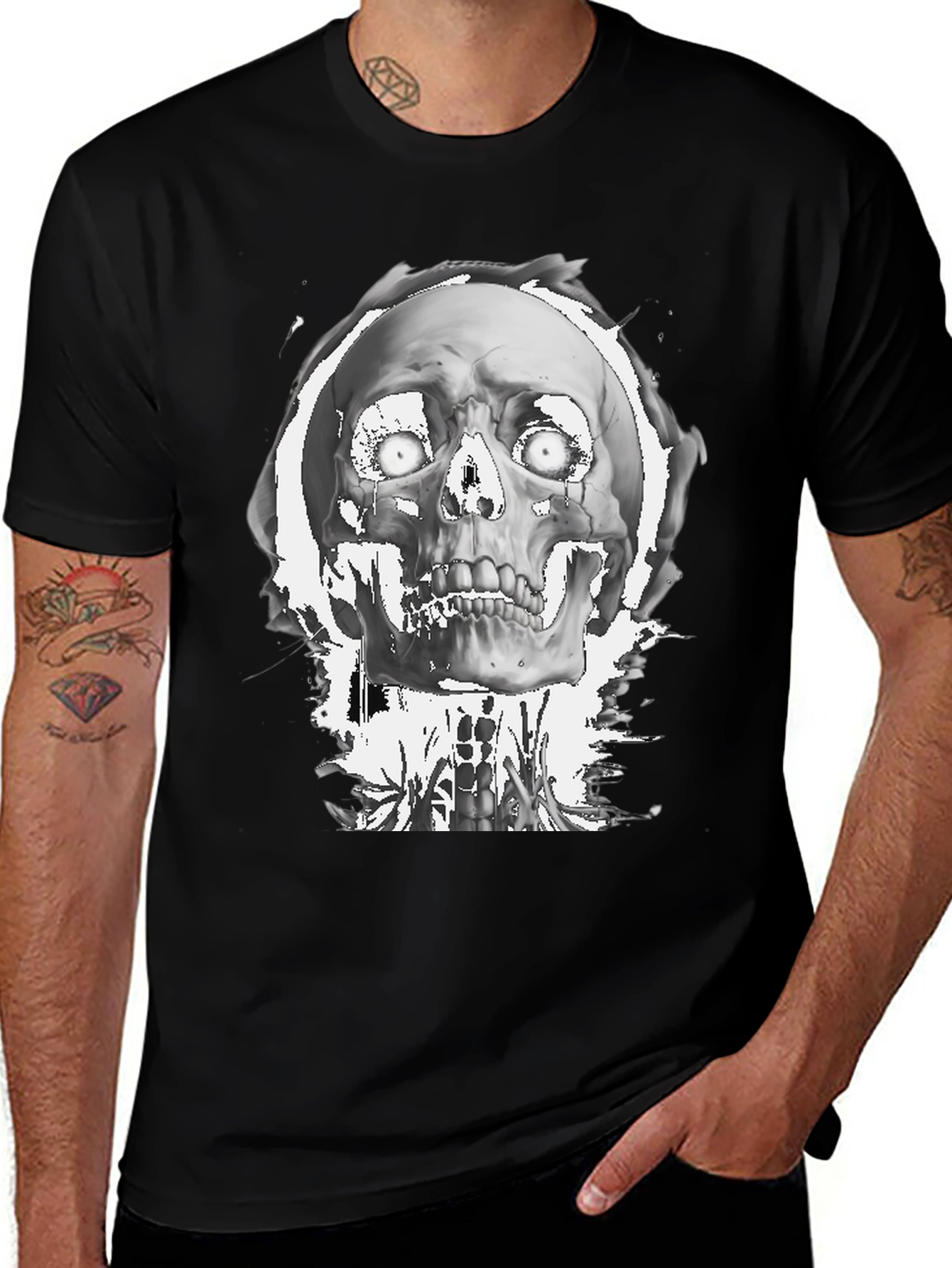 Variant 27 of Grim Skull Graphic Tee - Men's Black T-Shirt