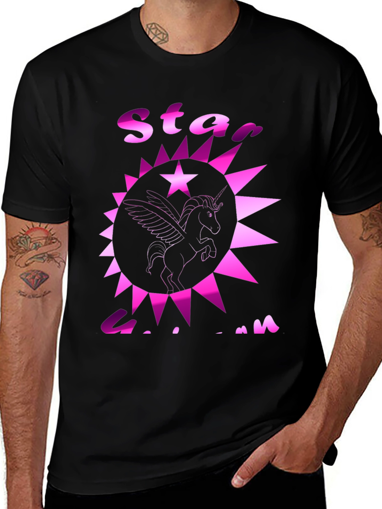 Variant 21 of Star Unicorn Graphic Tee - Black Cotton Casual T-Shirt
