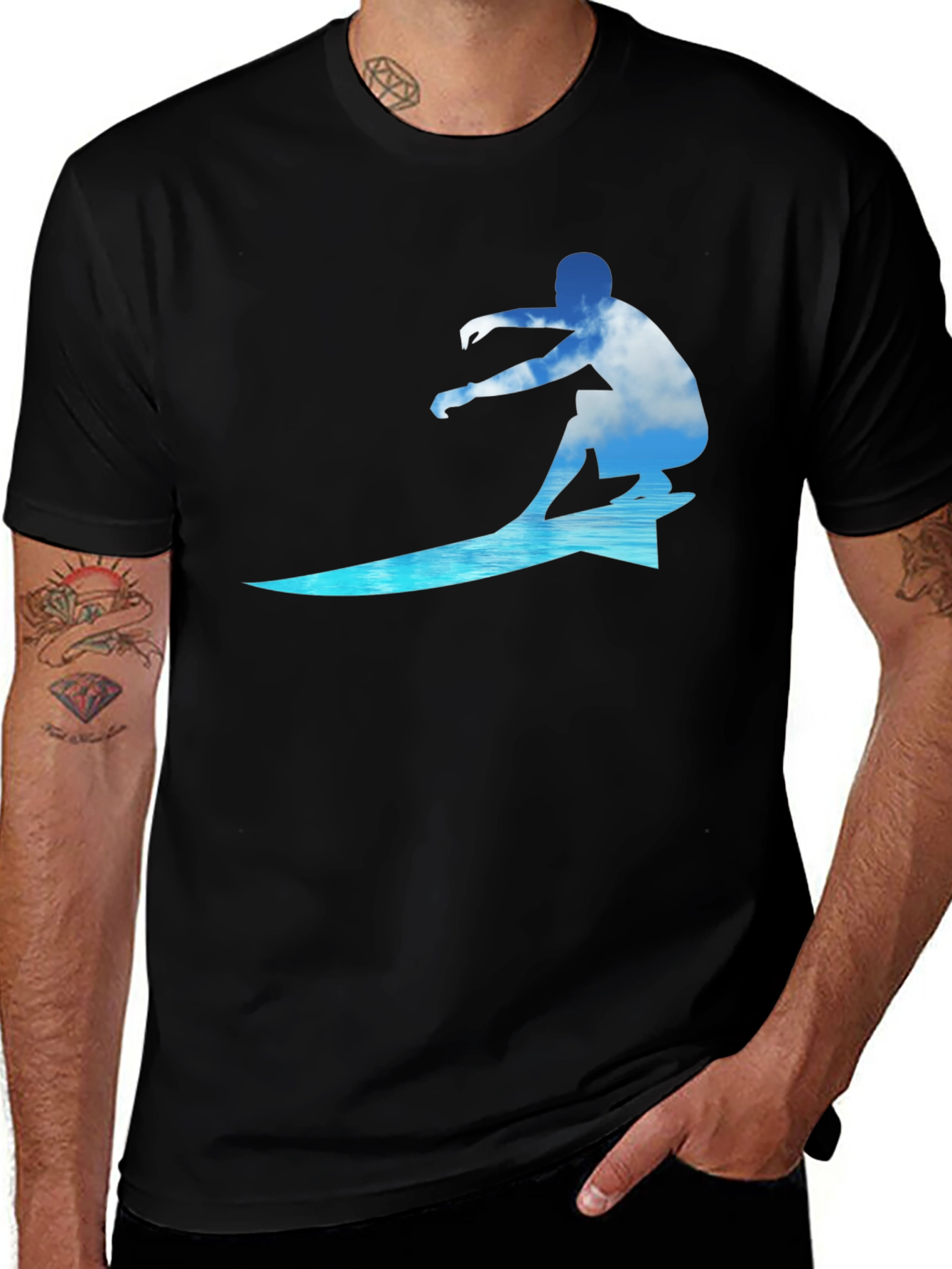 Variant 13 of Surfing Cloud Graphic Black T-Shirt
