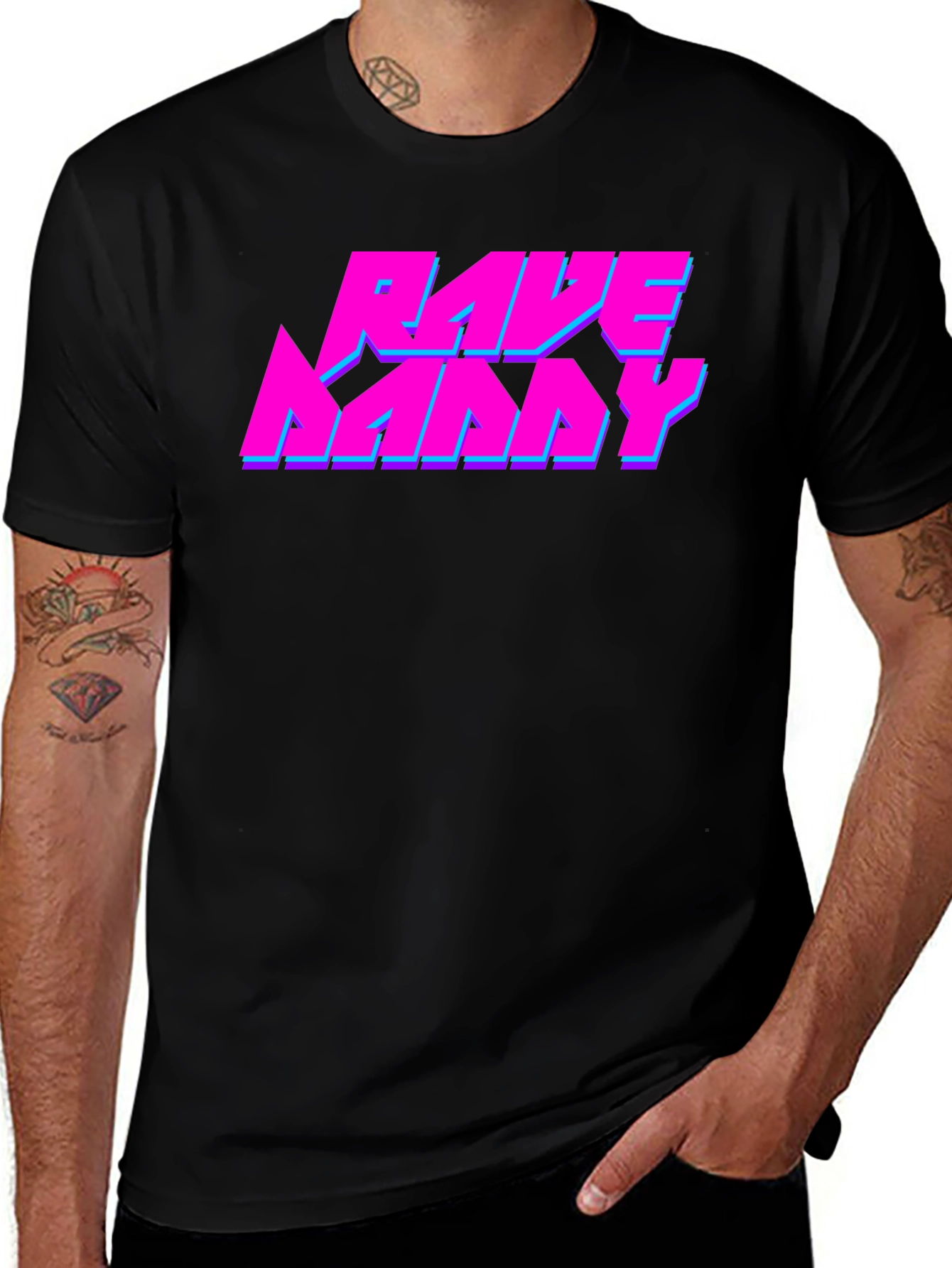 Variant 7 of Rave Nanny Black T-Shirt - Neon Graphic Design