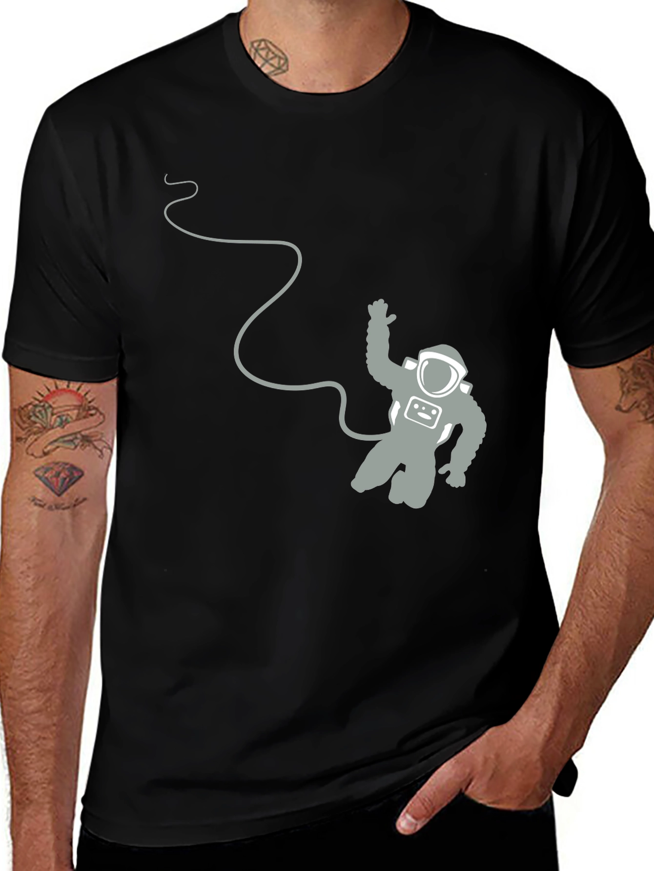 Variant 15 of Astronaut Graphic Tee - Black Cotton Blend T-Shirt