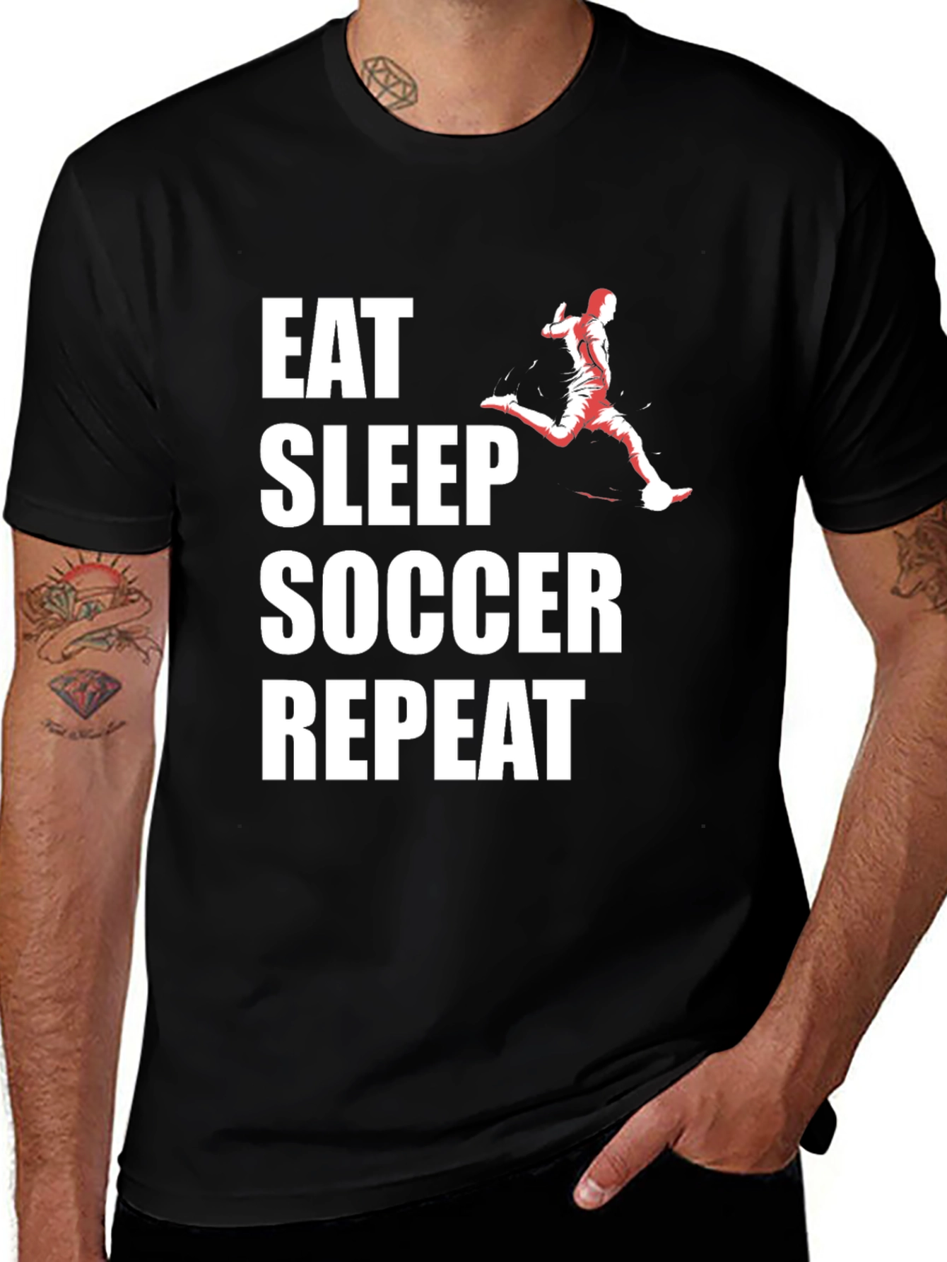 Variant 29 of Eat Sleep Soccer Repeat Black Graphic Tee
