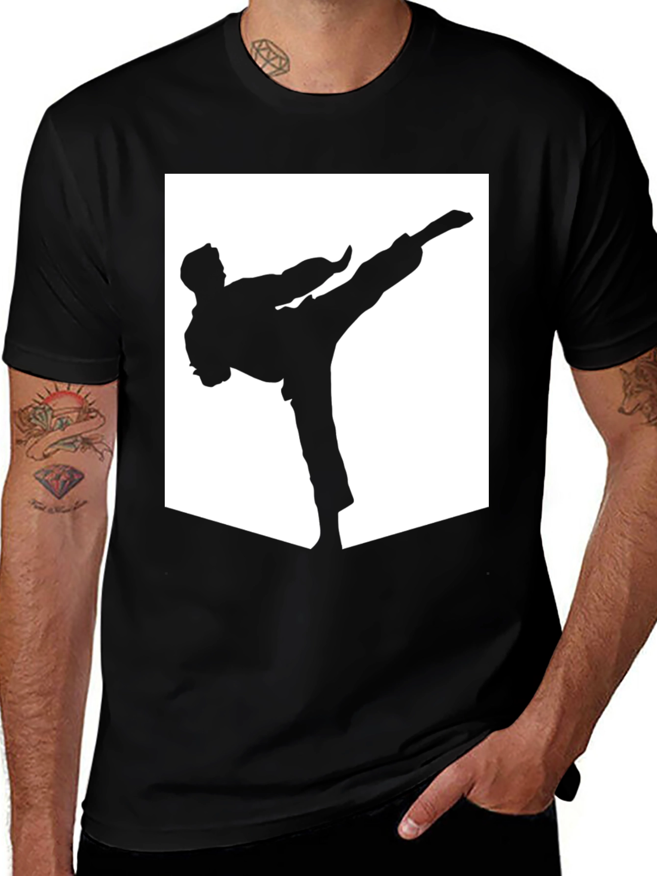 Variant 24 of Karate Kick Graphic T-Shirt - Black Cotton Tee