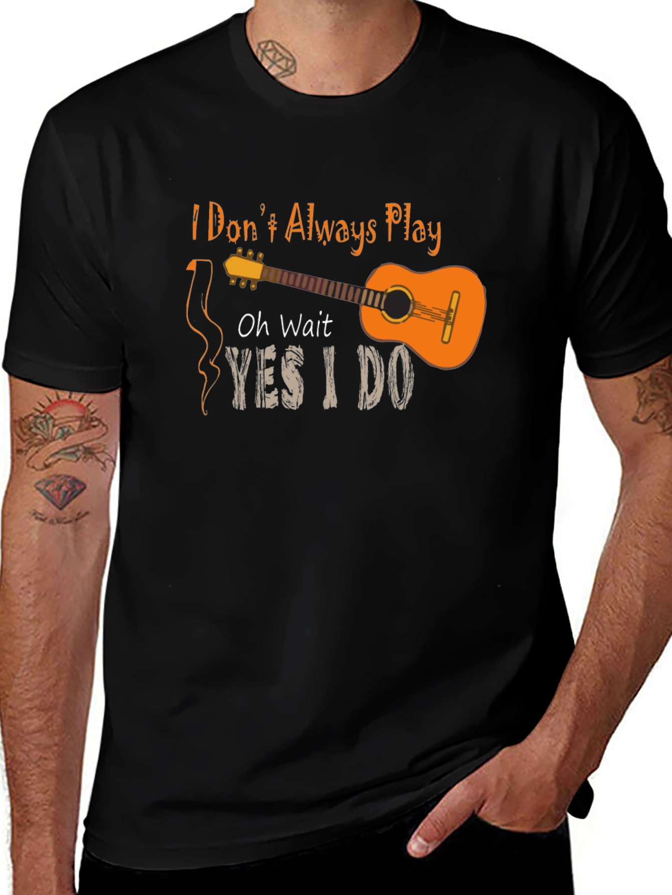 Variant 23 of Funny Guitar Player Black T-Shirt - I Don't Always Play