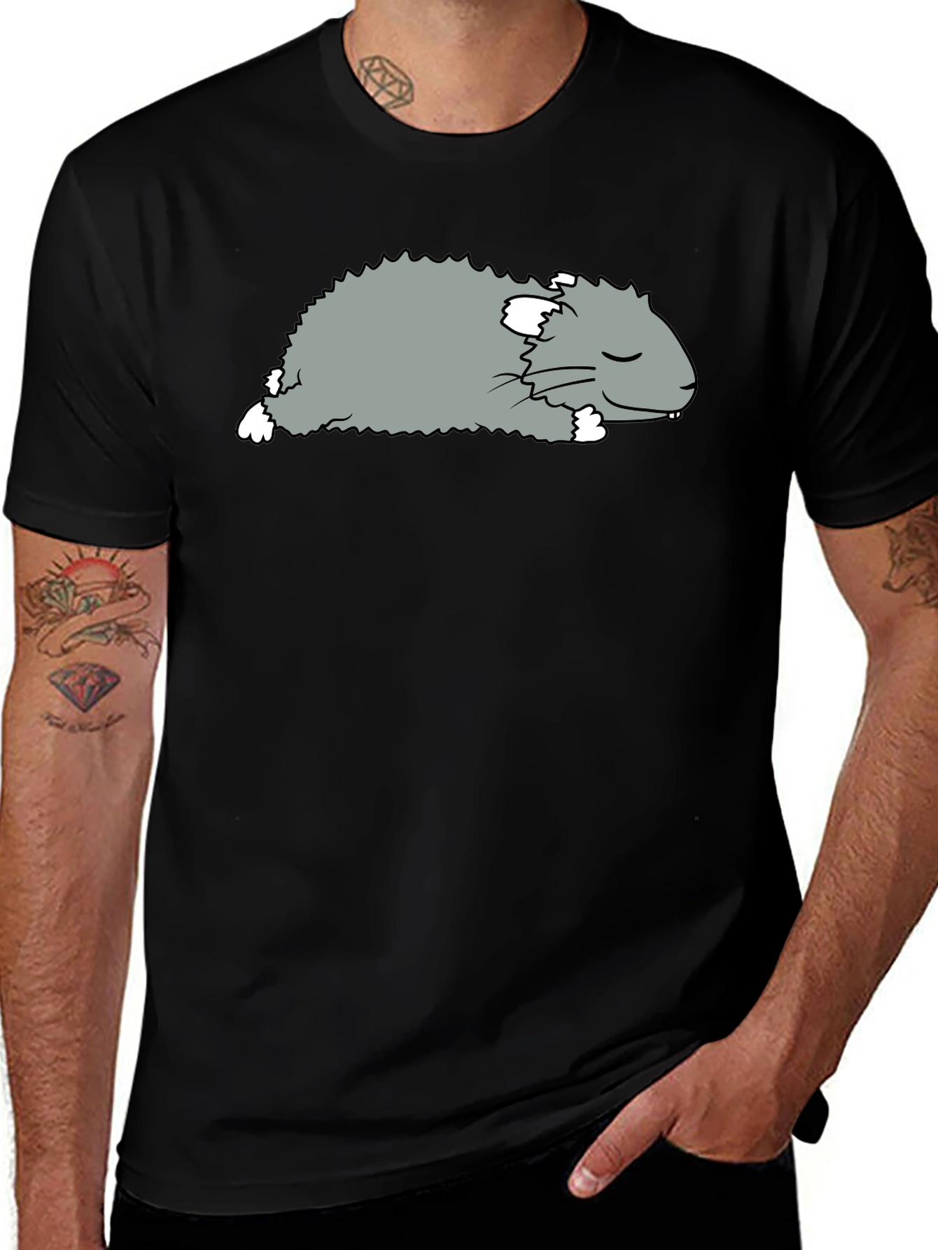 Variant 18 of Cute Hamster Graphic Tee - Black Cotton T-Shirt
