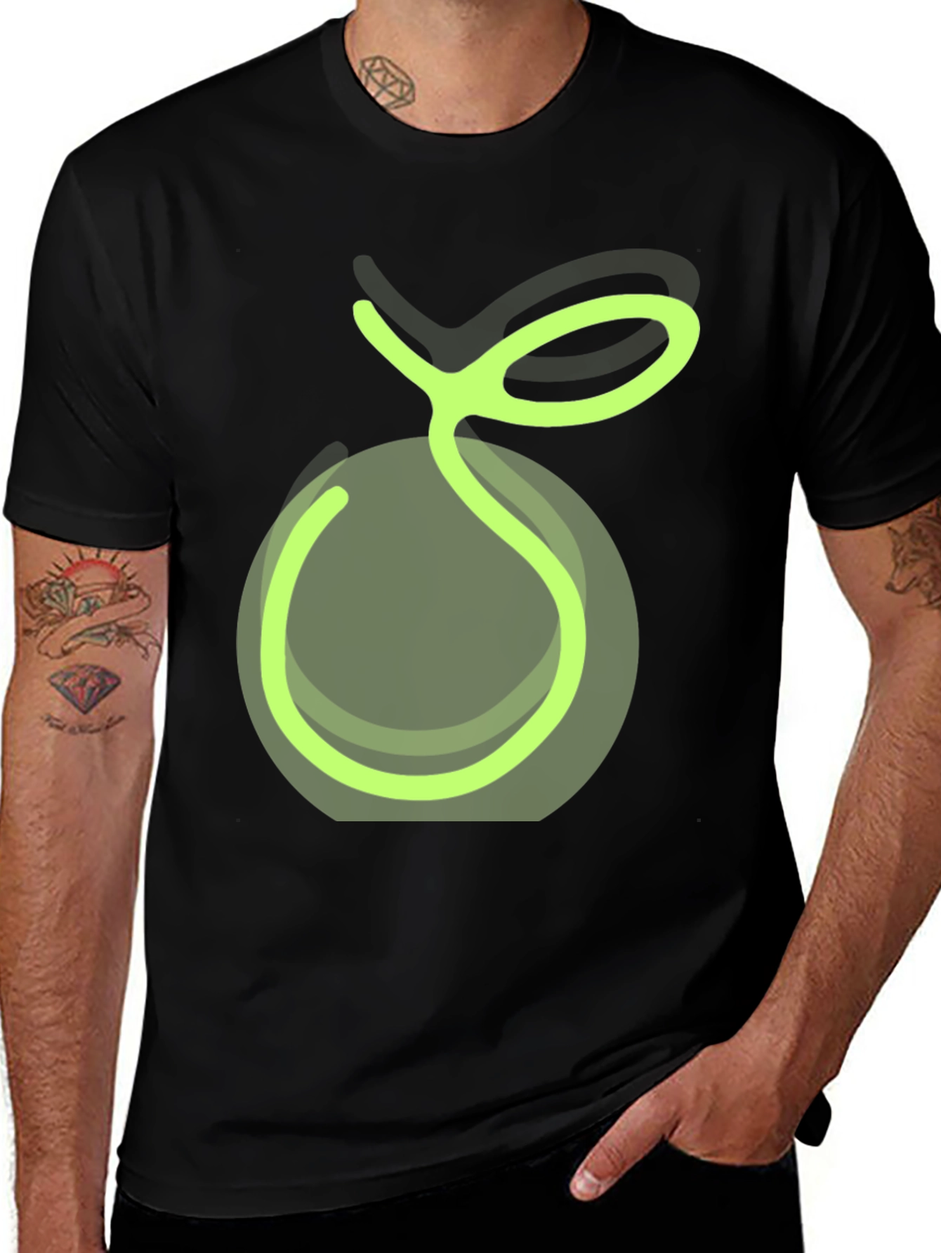 Variant 15 of Green Apple Graphic Tee - Casual Black T-Shirt