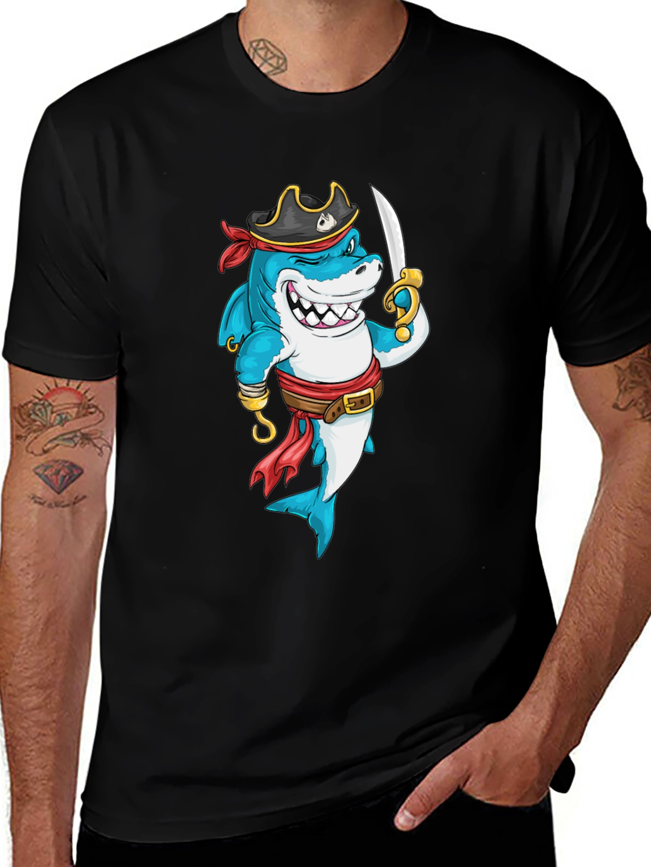 Variant 2 of Pirate Shark Graphic T-Shirt - Fun Novelty Tee