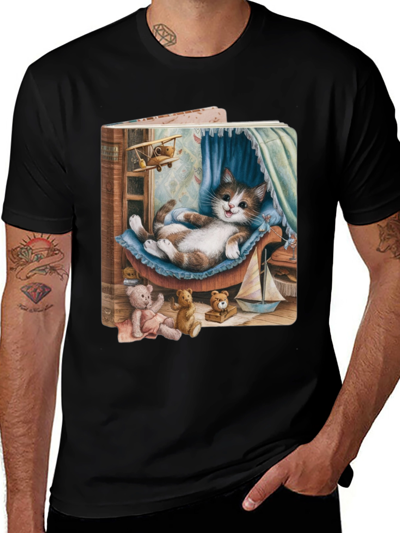 Variant 18 of Cat & Toys Book T-Shirt - Whimsical Kitten Design
