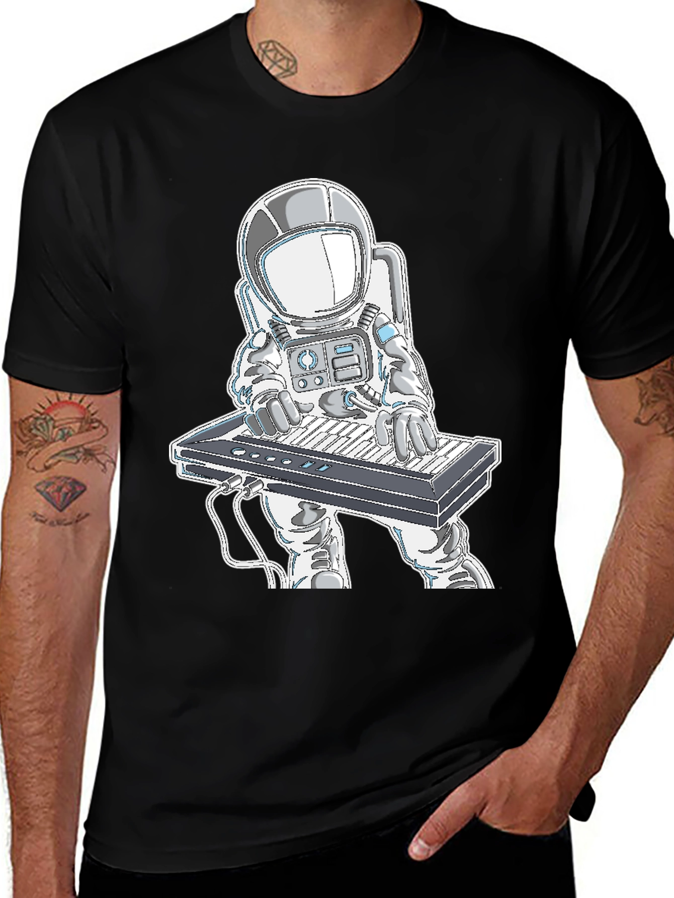 Variant 7 of Astronaut Playing Keyboard Graphic T-Shirt