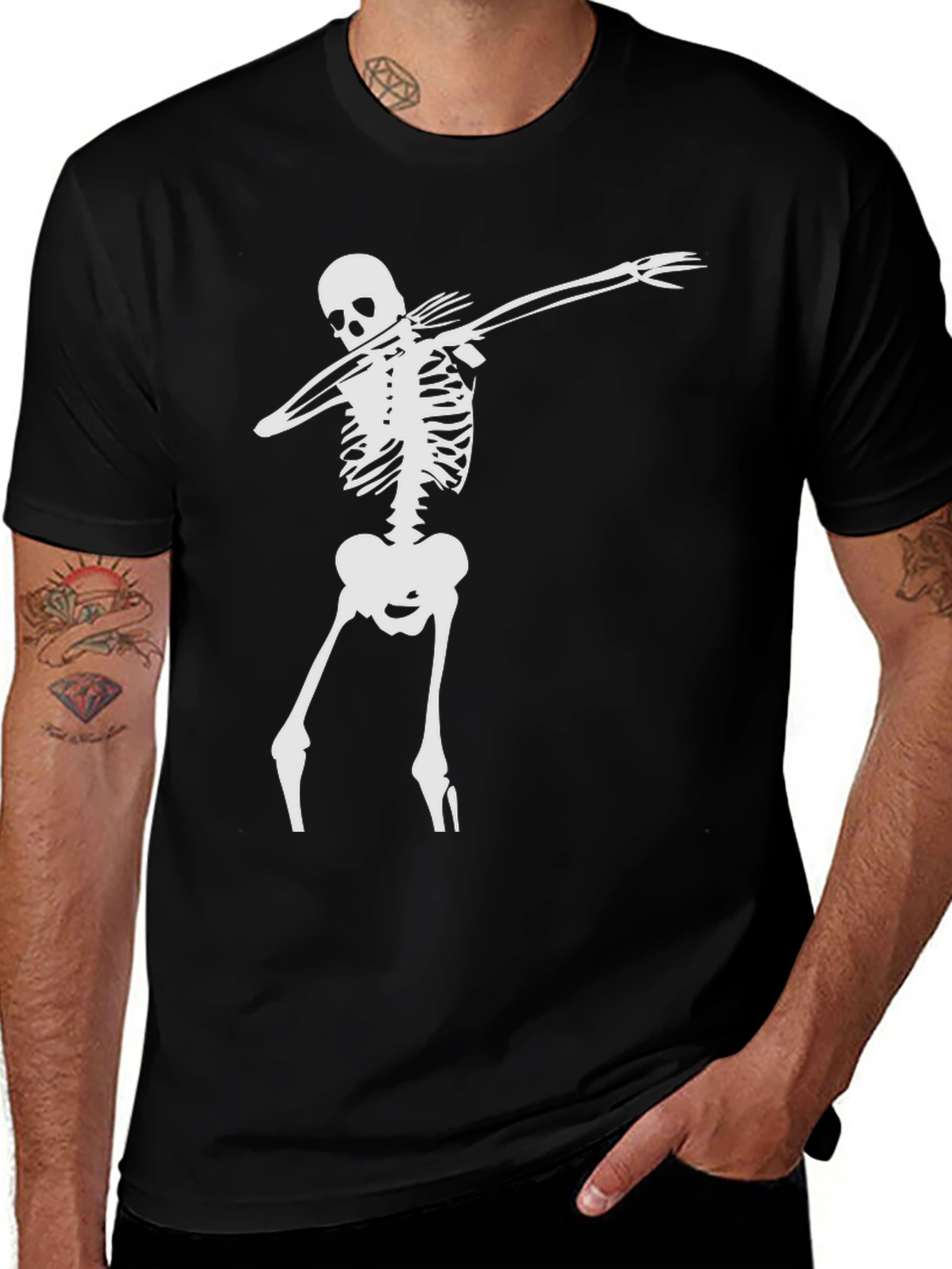 Variant 14 of Skeleton Dabbing Tee - Black Graphic T-Shirt