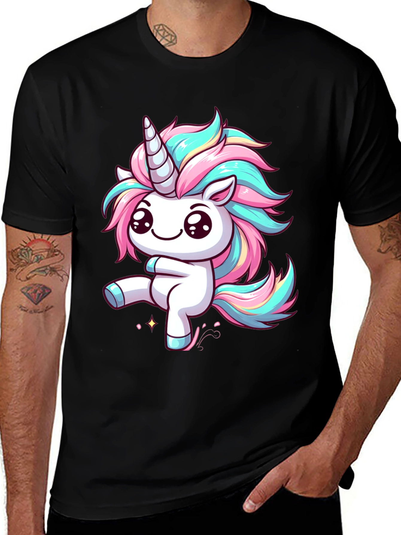 Variant 20 of Cute Cartoon Unicorn Graphic T-Shirt - Black