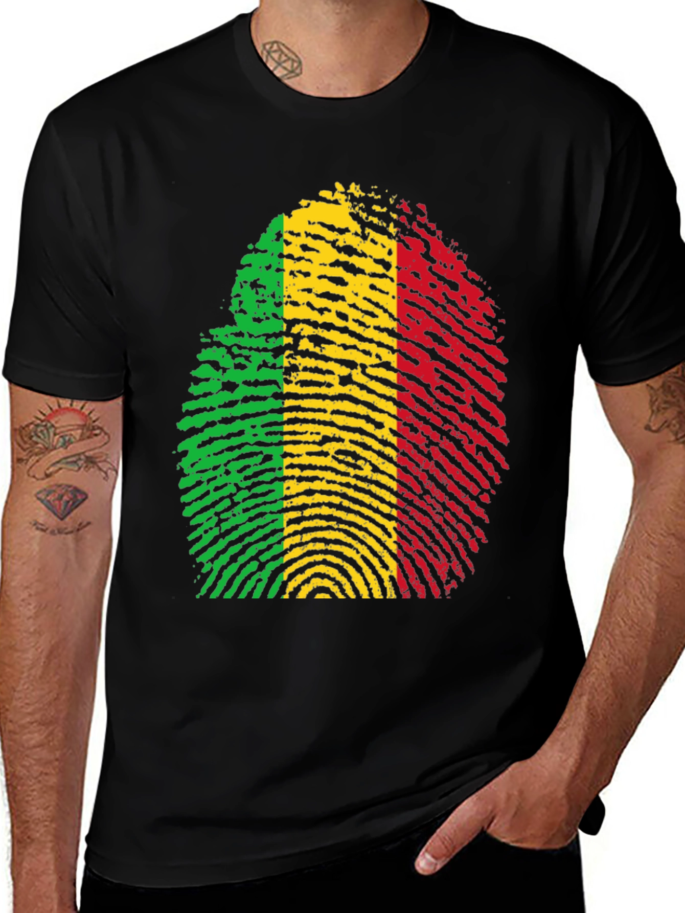 Variant 17 of Rasta Fingerprint Graphic T-Shirt - Black