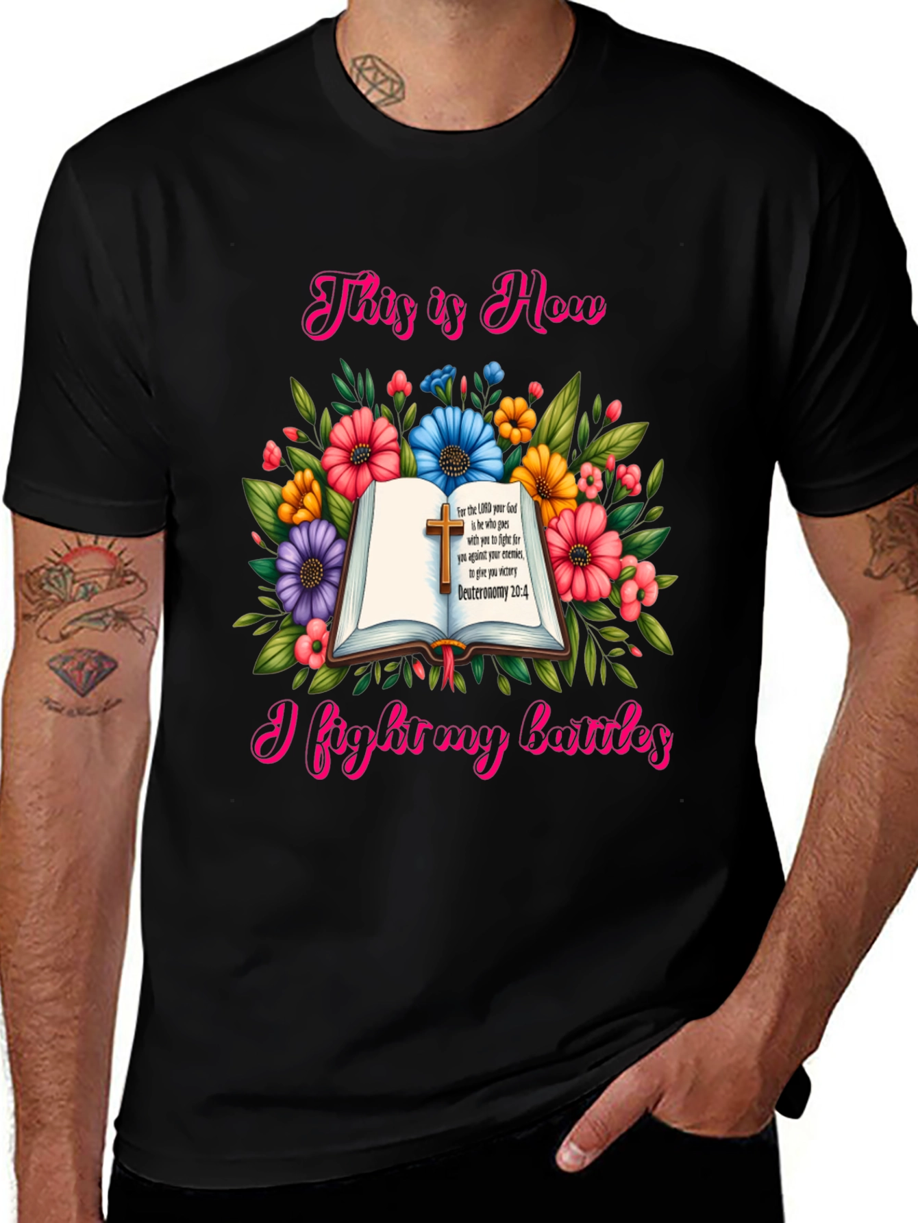 Faithful Battles T-Shirt: Floral Book Design