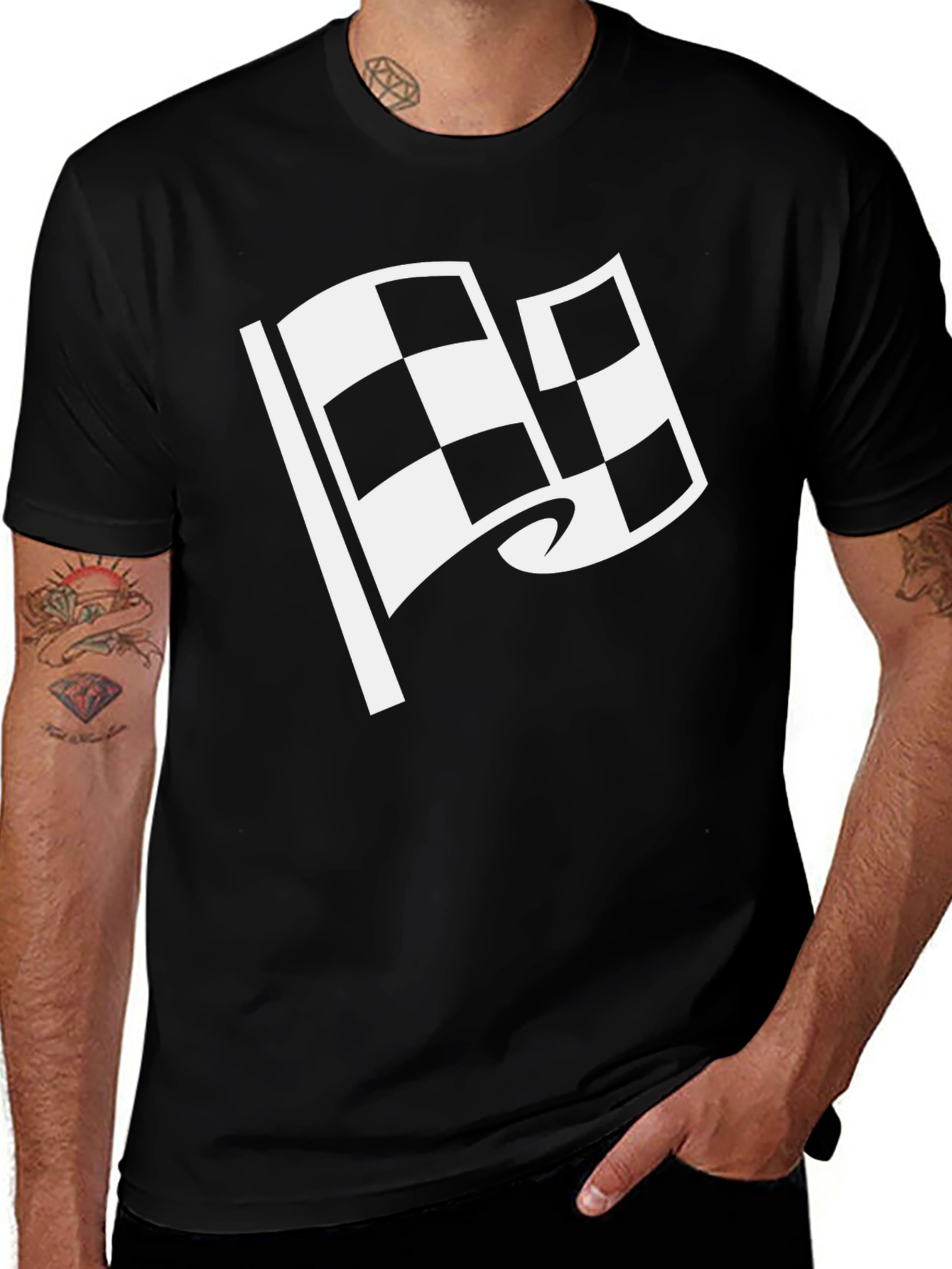 Variant 18 of Checkered Flag Graphic Tee - Black