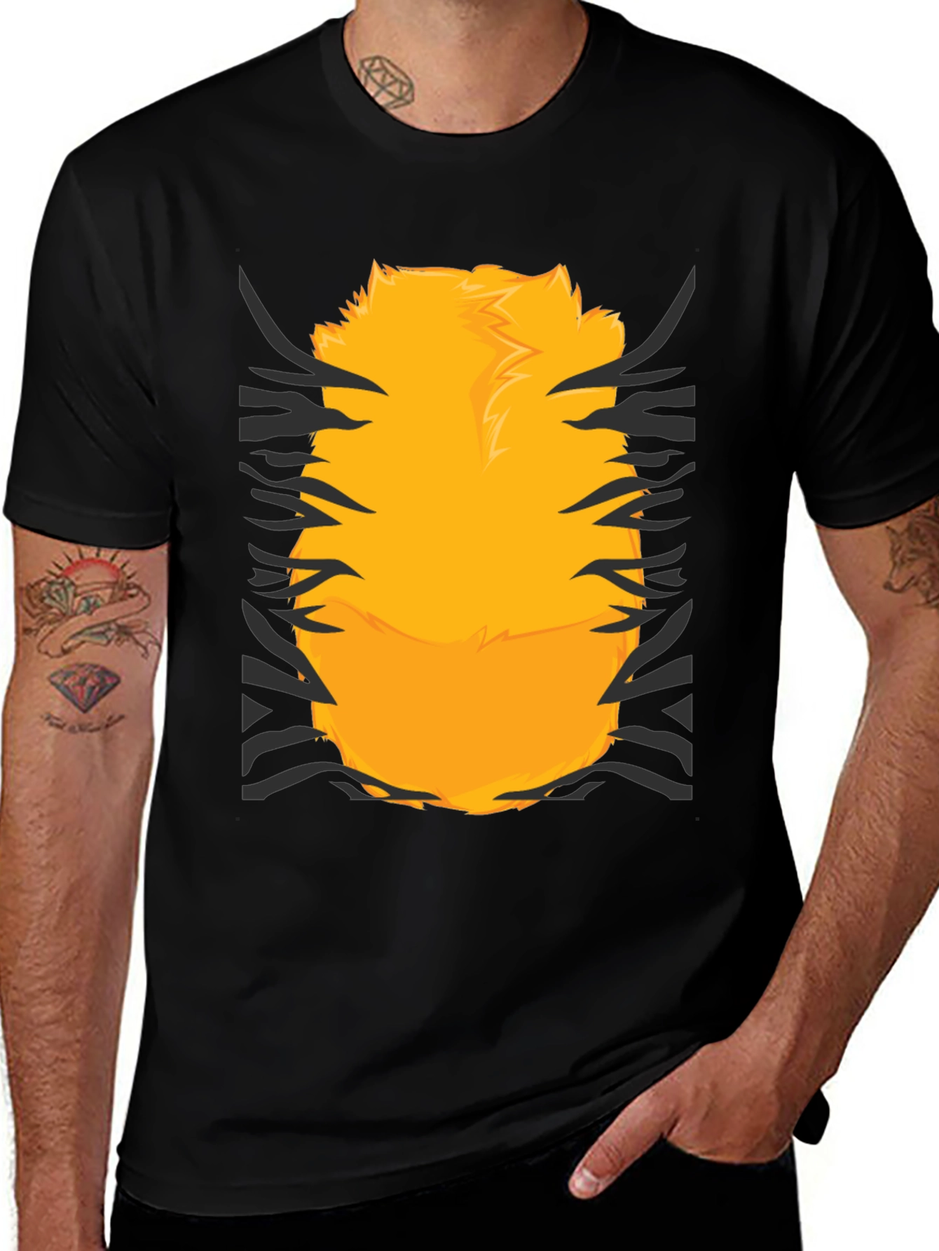 Variant 9 of Funny Tiger Fur Graphic Print Black T-Shirt