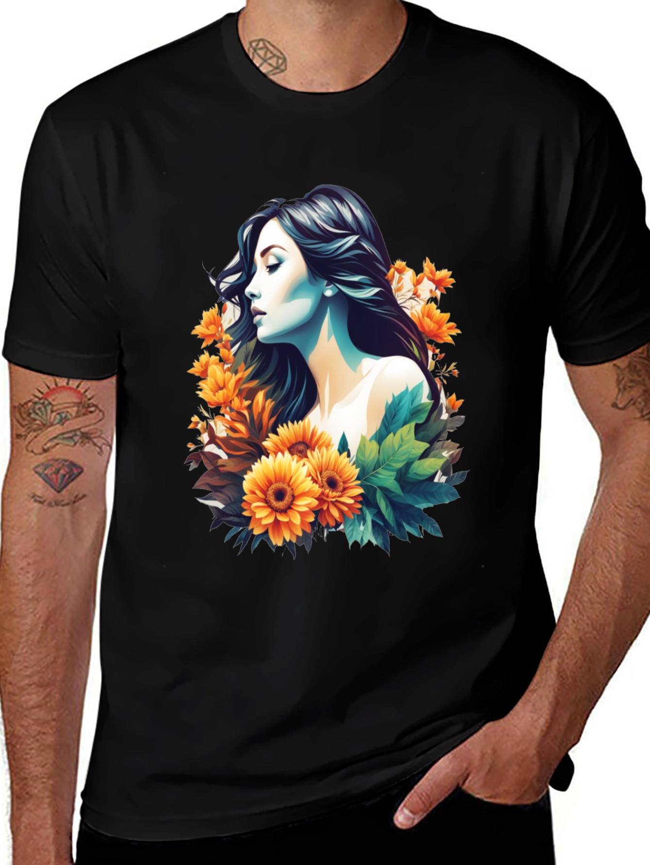 Variant 11 of Floral Woman Graphic Black T-Shirt