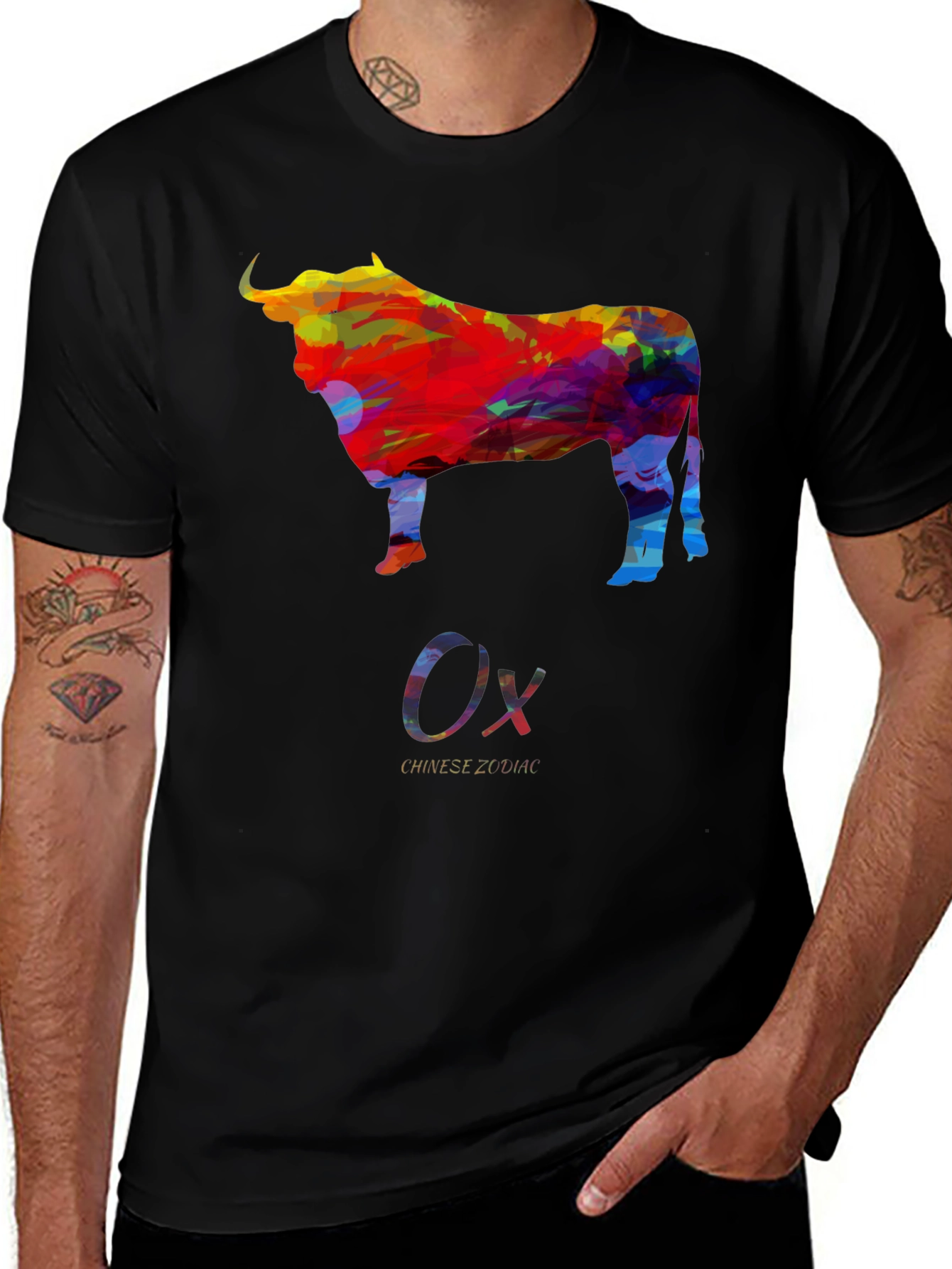 Variant 17 of Colorful Chinese Zodiac Ox Graphic Tee