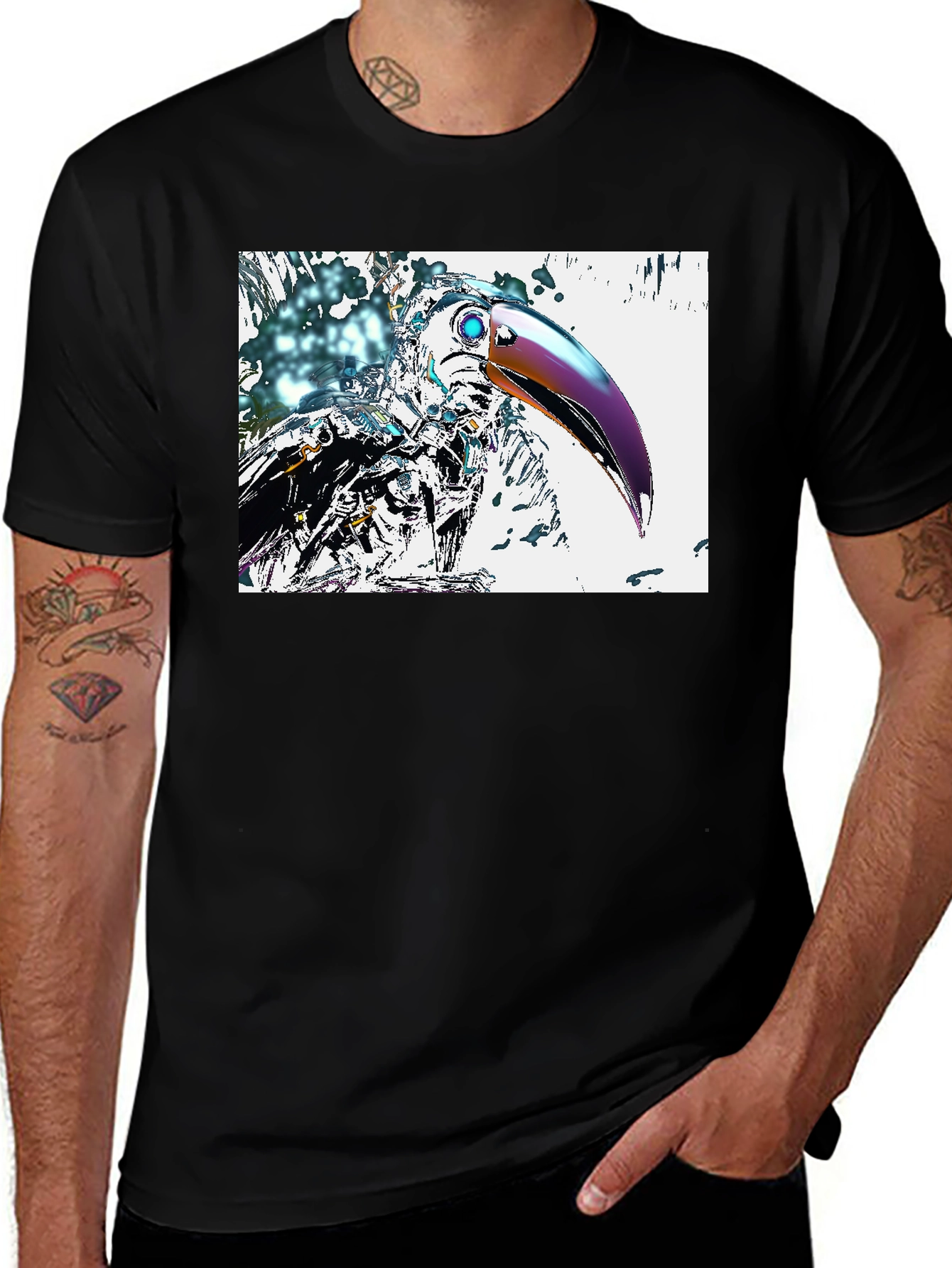 Variant 8 of Abstract Toucan Graphic Tee - Bold Black Cotton