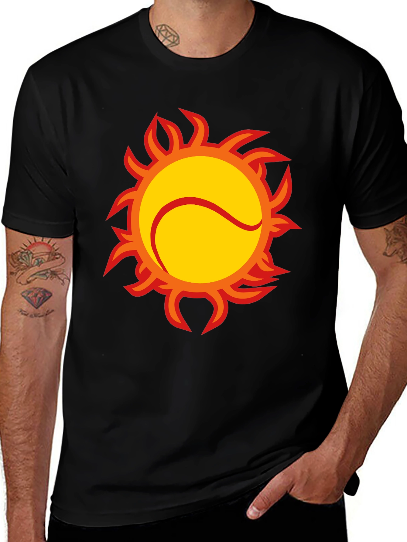 Variant 15 of Fiery Tennis Ball Graphic Tee - Black