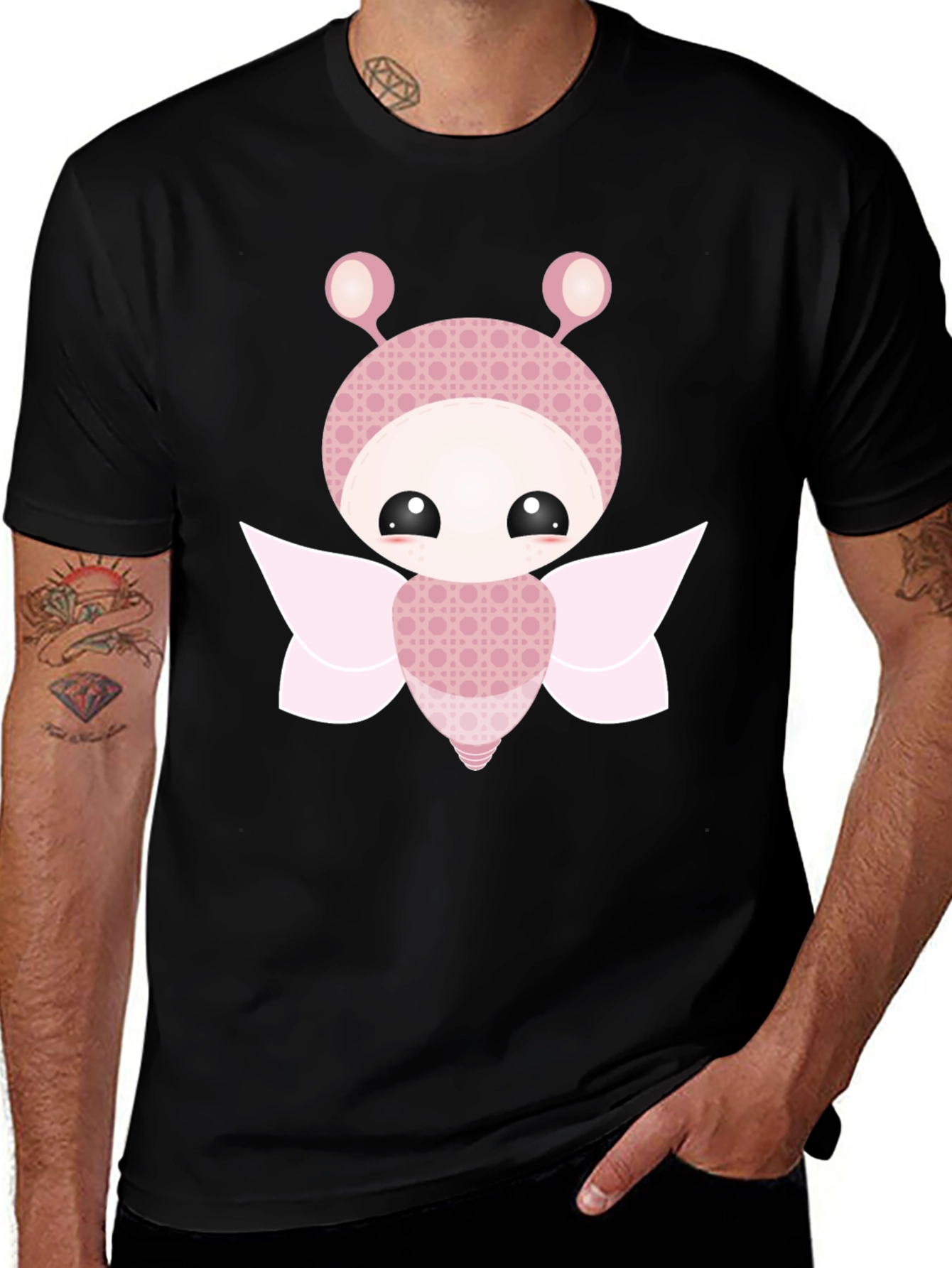 Variant 18 of Cute Cartoon Butterfly Graphic Black T-Shirt