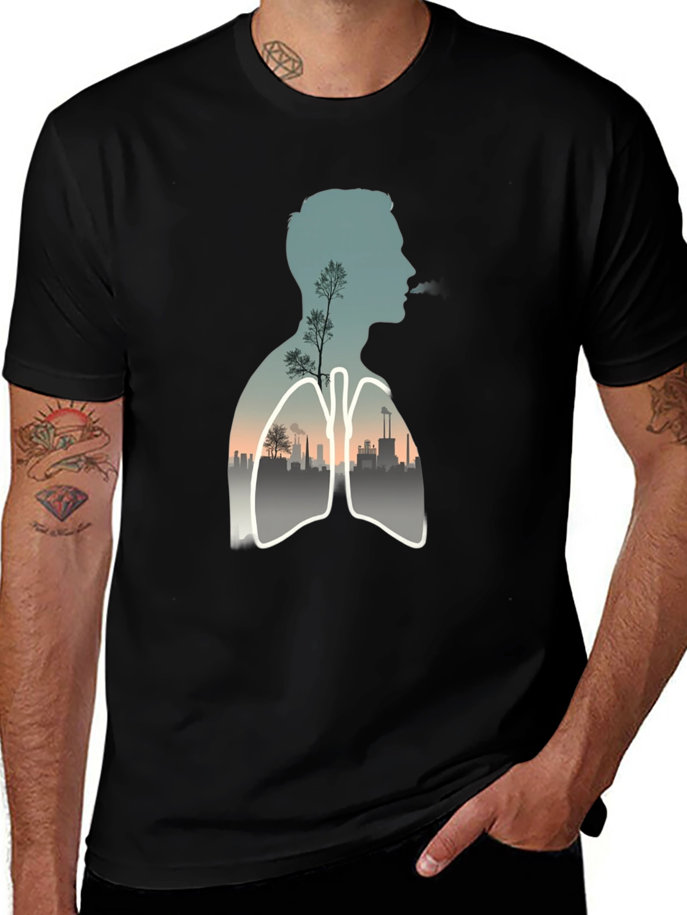 Lungs Nature Graphic Tee - Black Cotton Blend Shirt