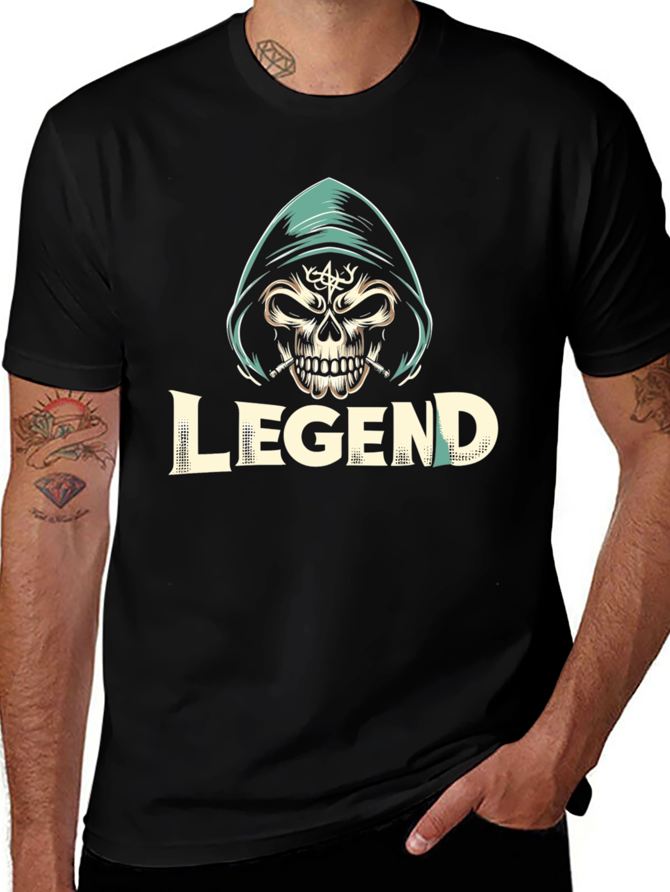 Variant 11 of Legend Skull Graphic Tee - Men's Black T-Shirt