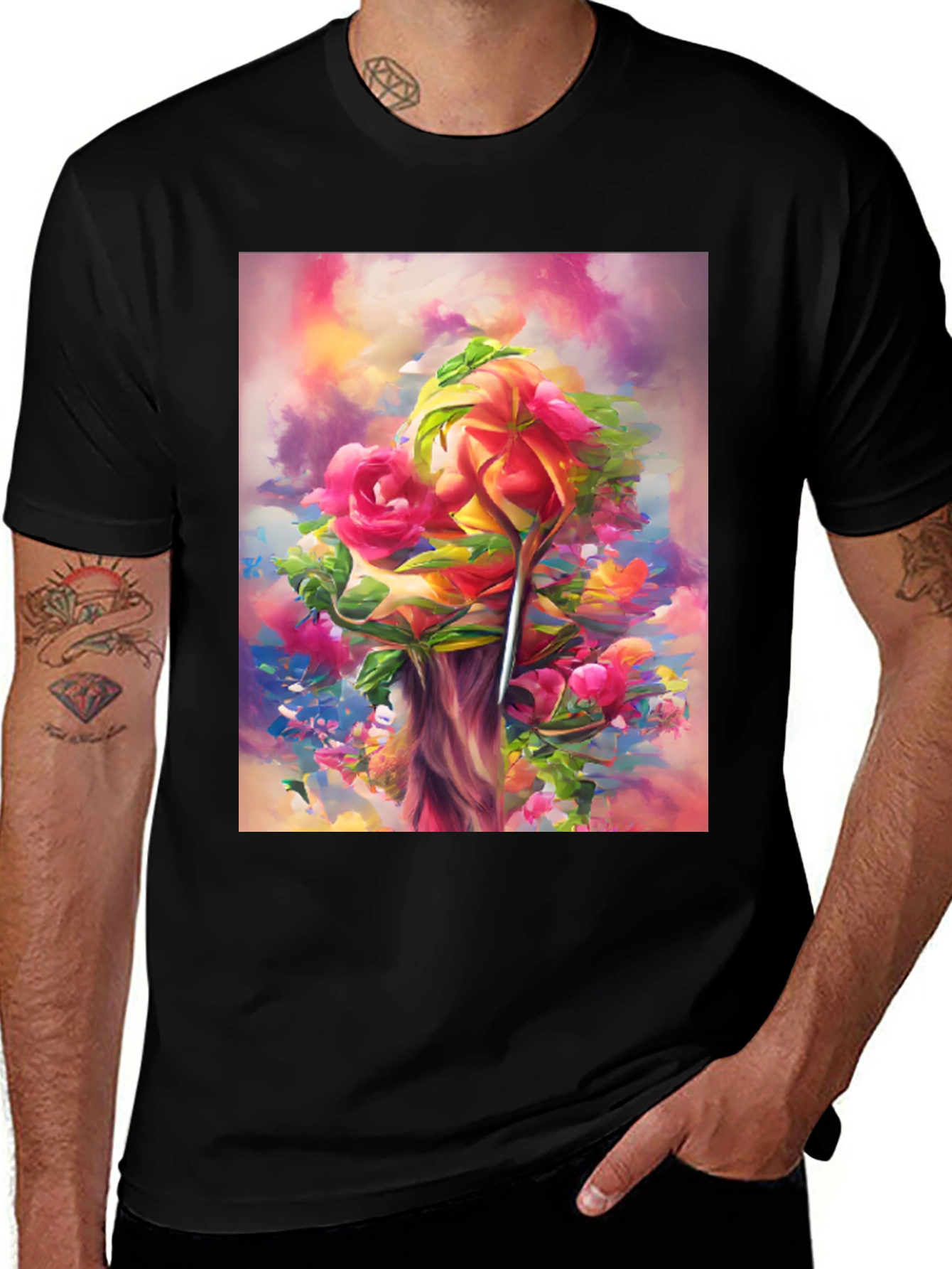 Floral Art Black T-Shirt