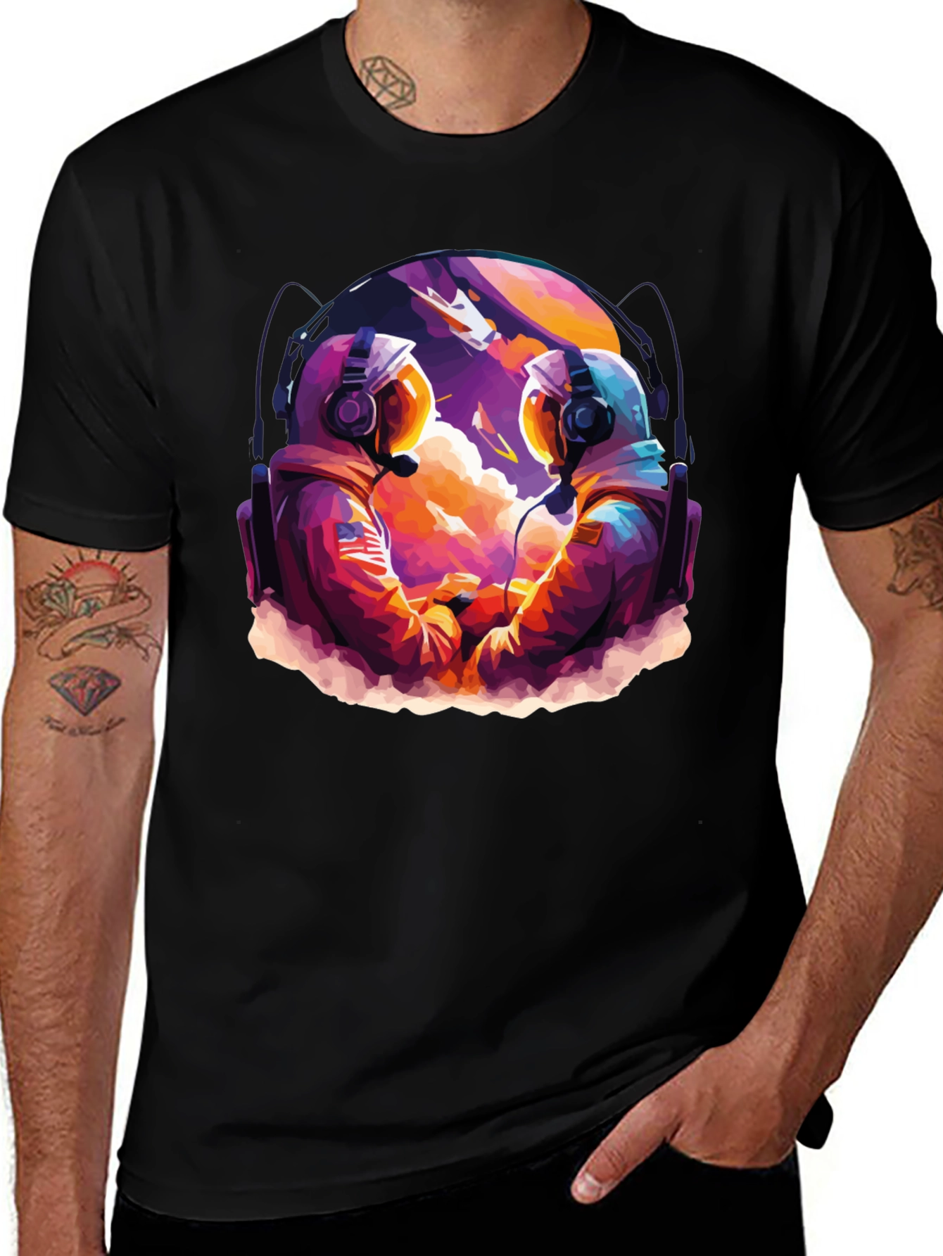 Variant 12 of Astronaut Duo Graphic Tee - Space Adventure Design