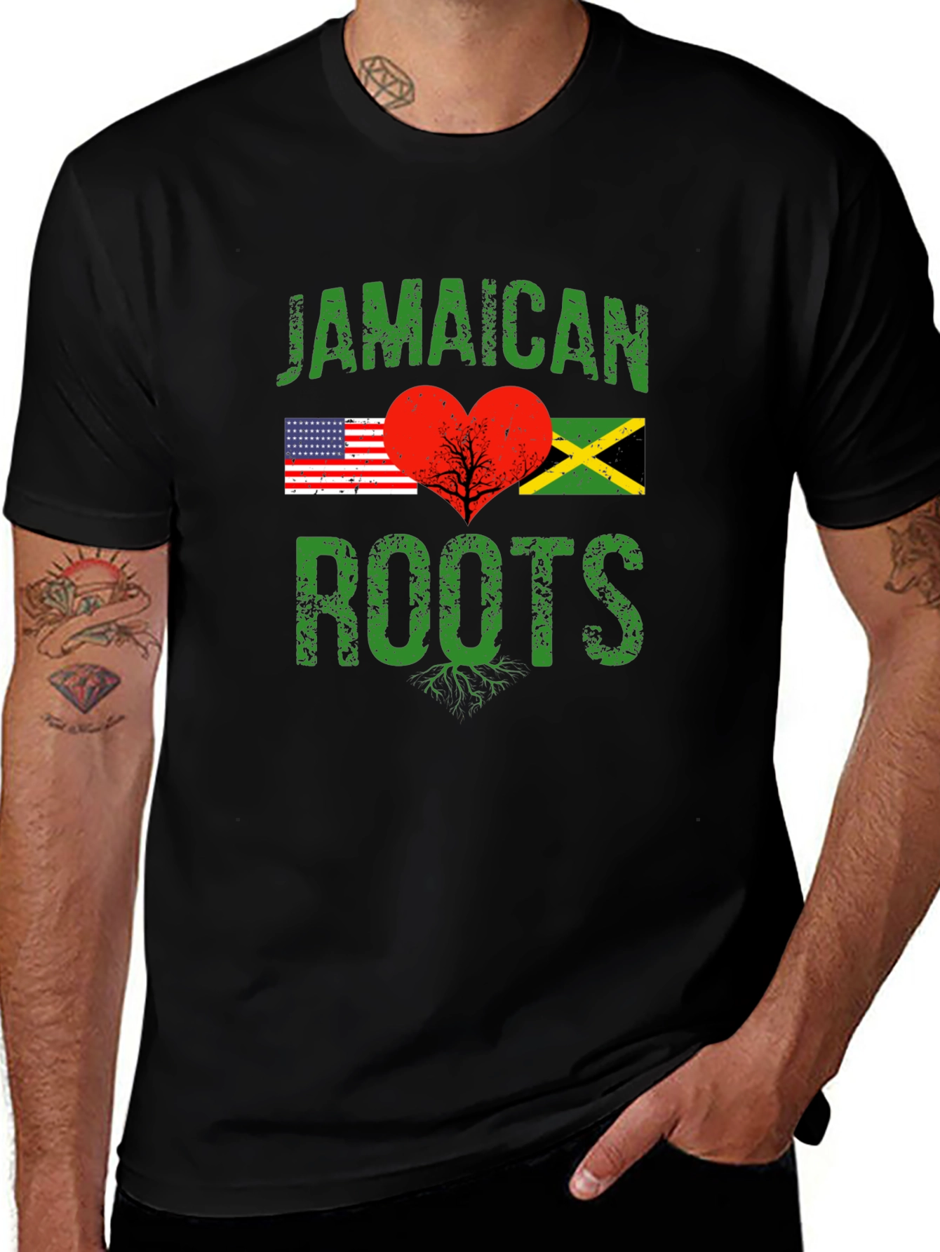 Jamaican Roots USA Flag Heart T-Shirt