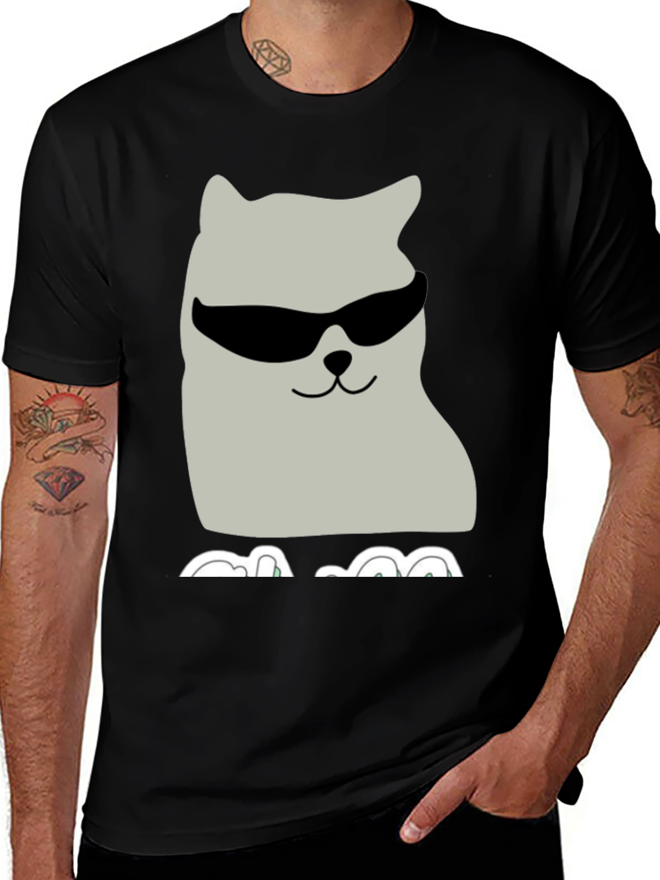 Variant 3 of Cool Cat Graphic Tee - Black Cotton T-Shirt