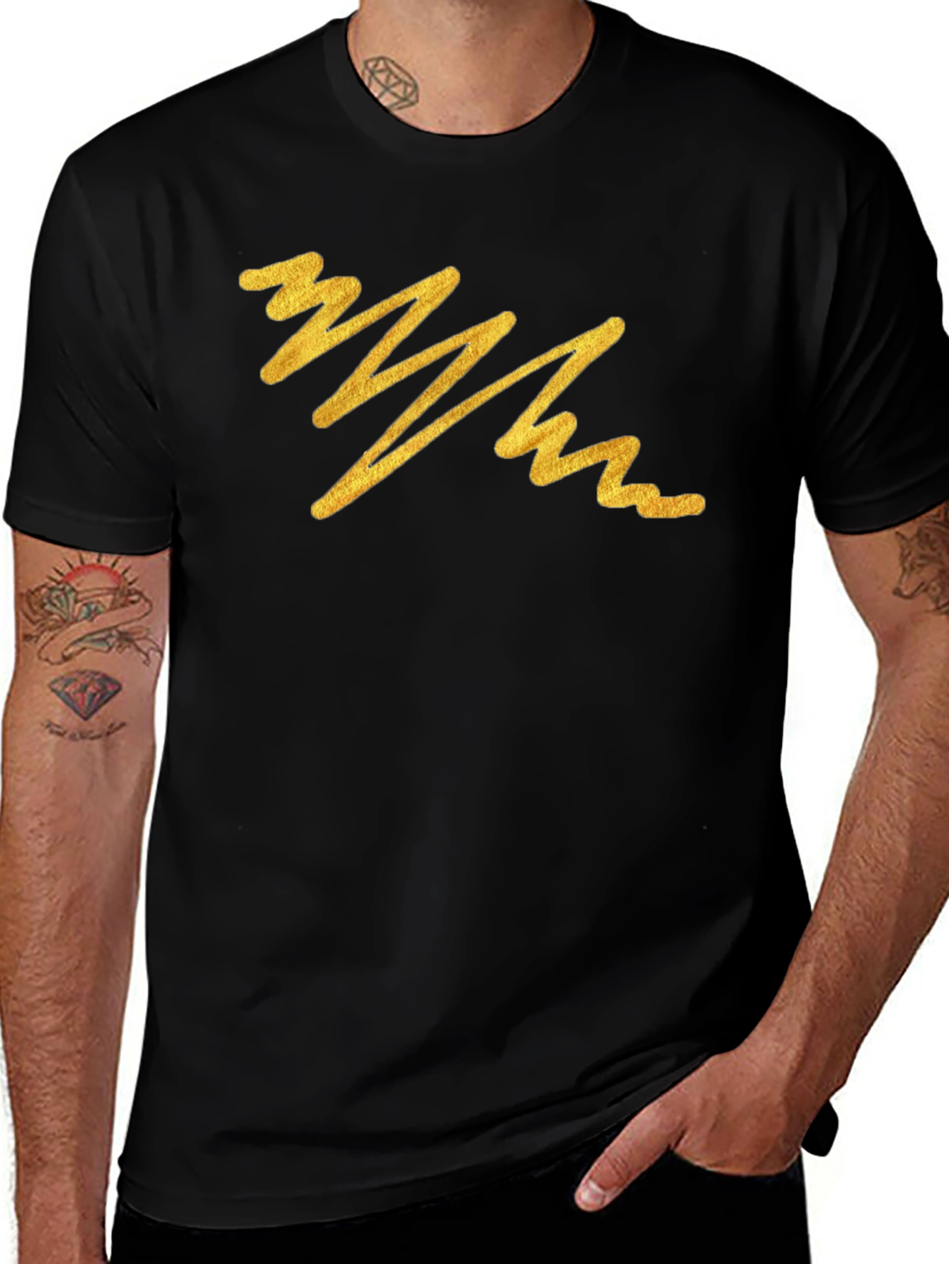 Variant 18 of Men's Black T-Shirt with Abstract Gold Line Design
