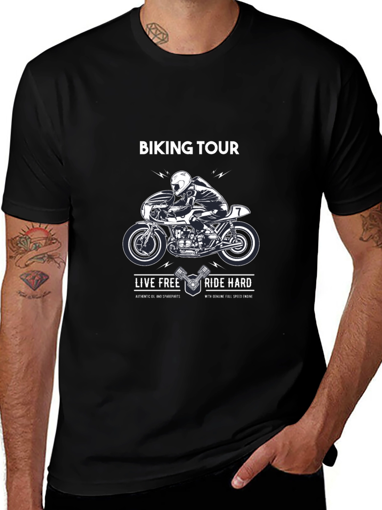 Men's Biking Tour Graphic T-Shirt - Live Free Ride Hard