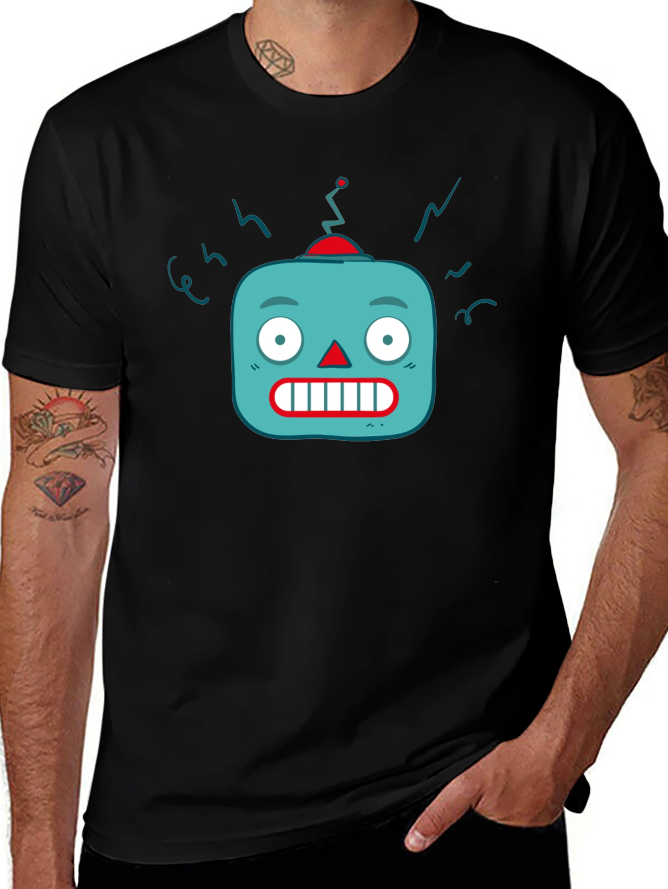 Variant 22 of Funny Robot Head Graphic Black T-Shirt